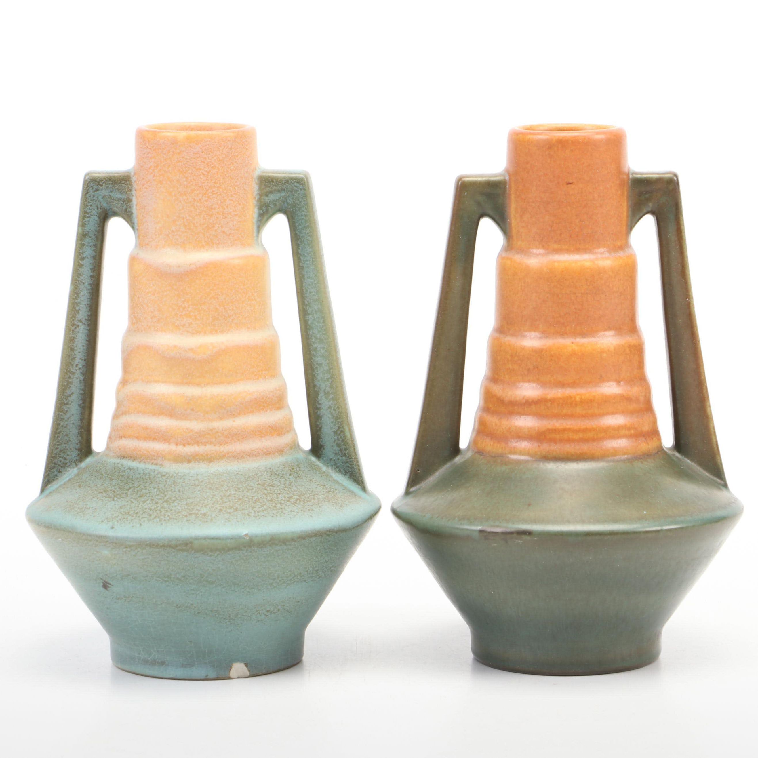 Pair of Roseville Pottery "Futura" Telescoping Ceramic Vases