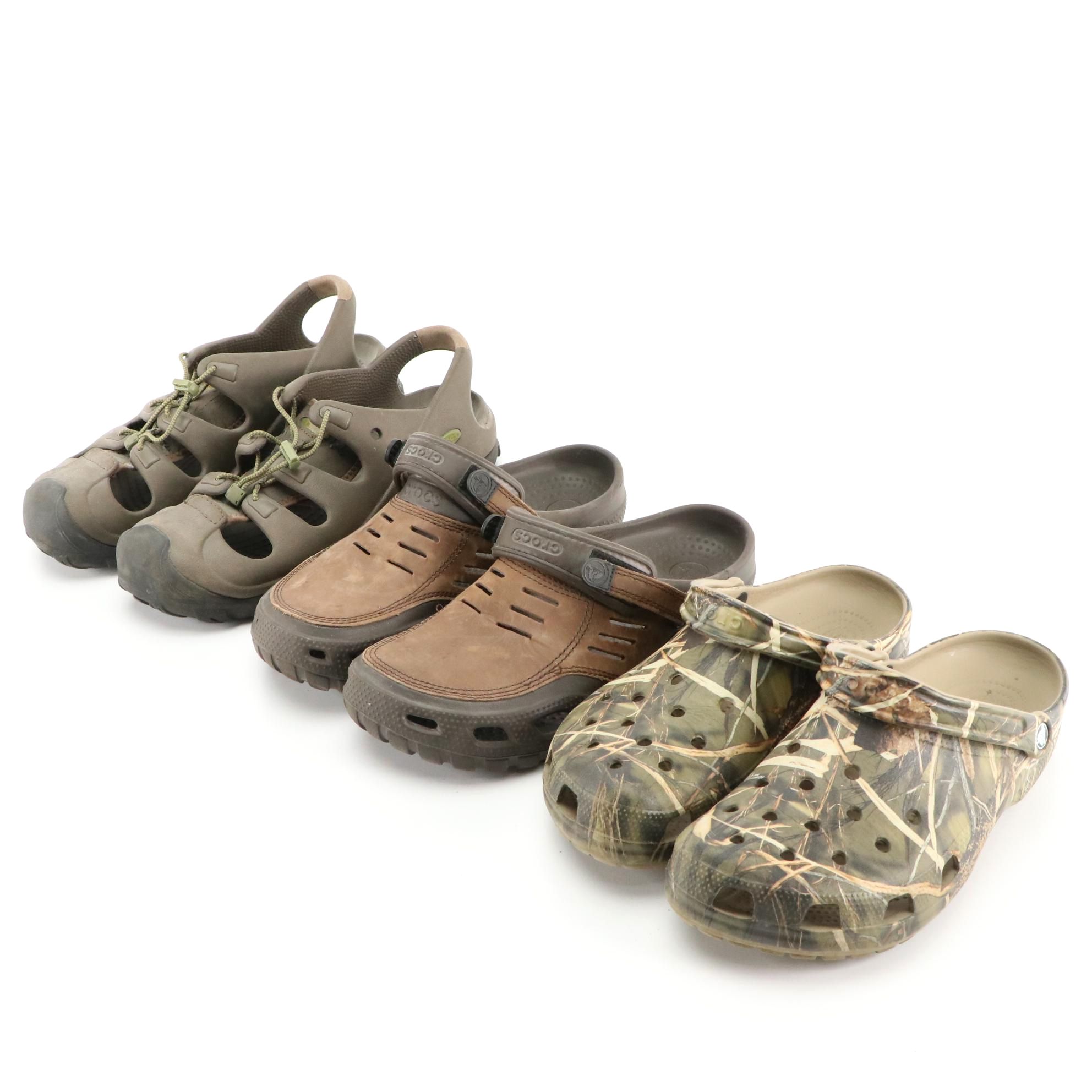 Men's Crocs Closed Toe Leather and Camo Clogs with Trailbreak Water Shoes