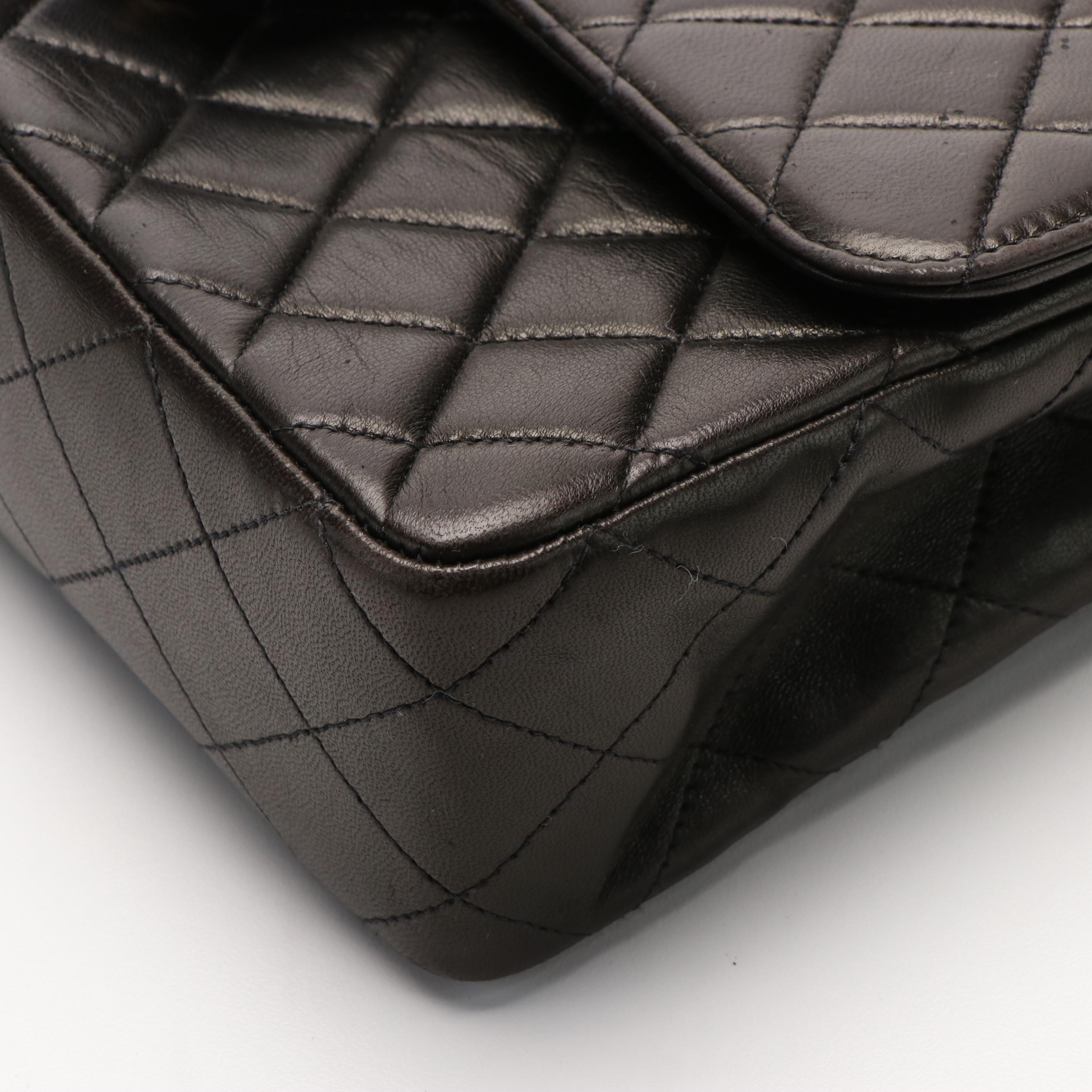 Chanel Vintage Brown Quilted Lambskin Top Handle Medium Flap Bag