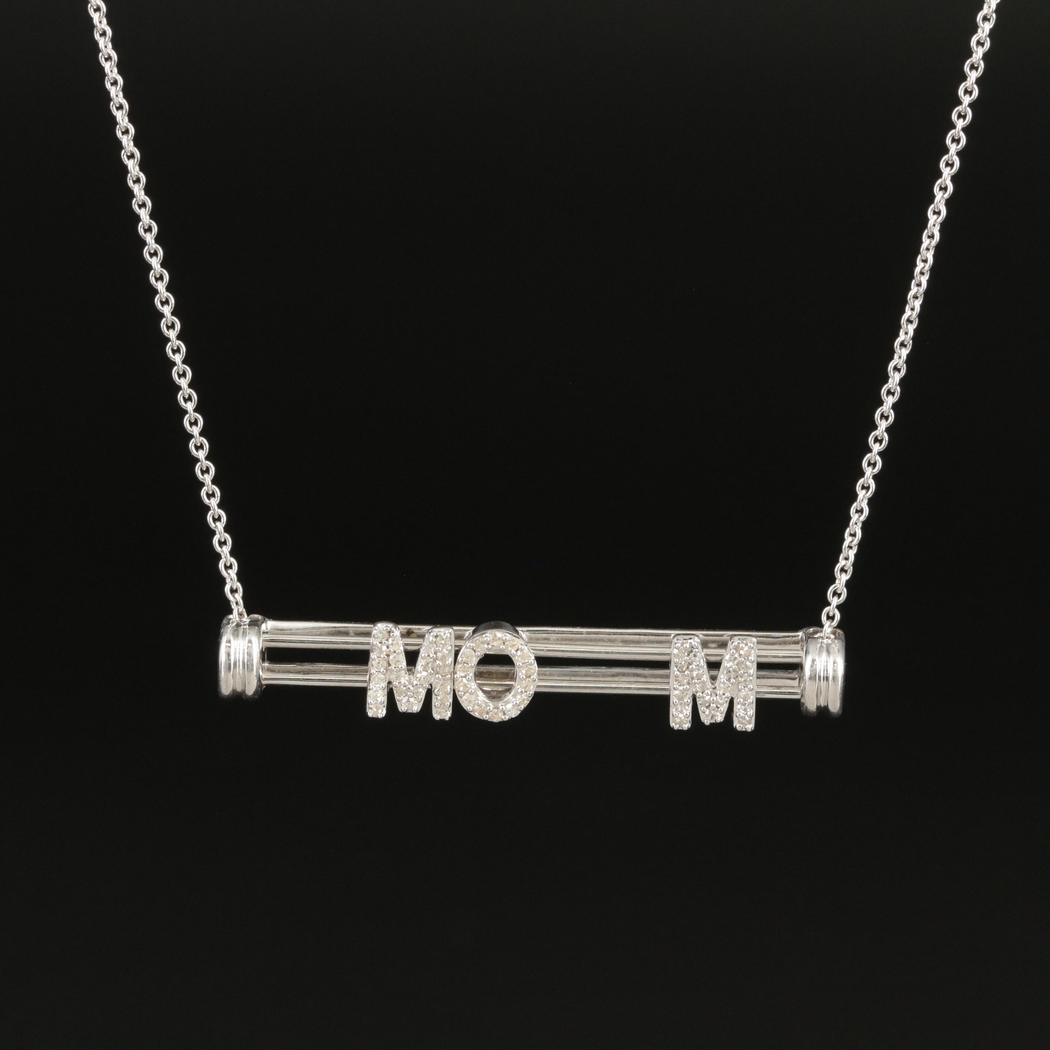 Sterling Articulated Diamond "MOM" Necklace