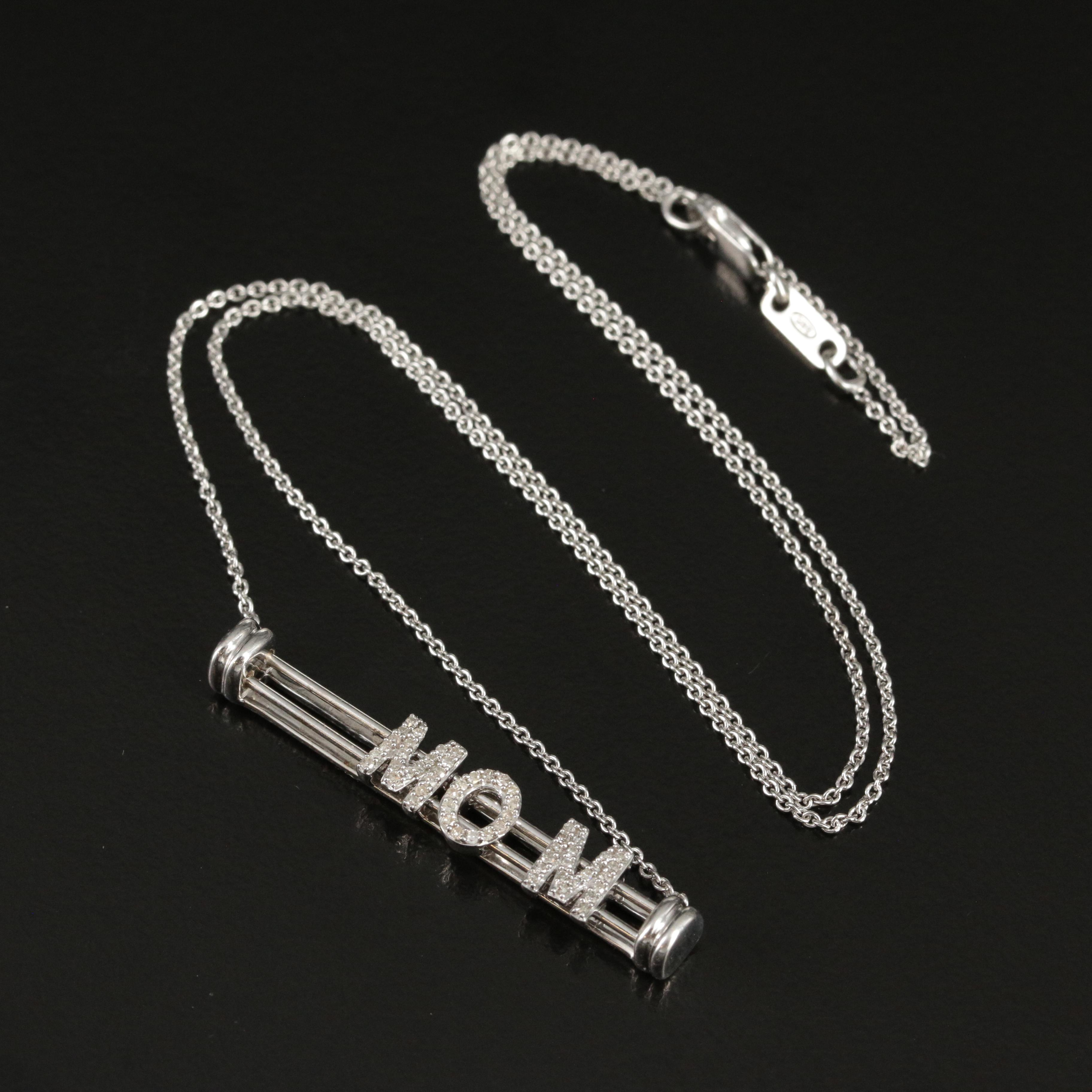 Sterling Articulated Diamond "MOM" Necklace