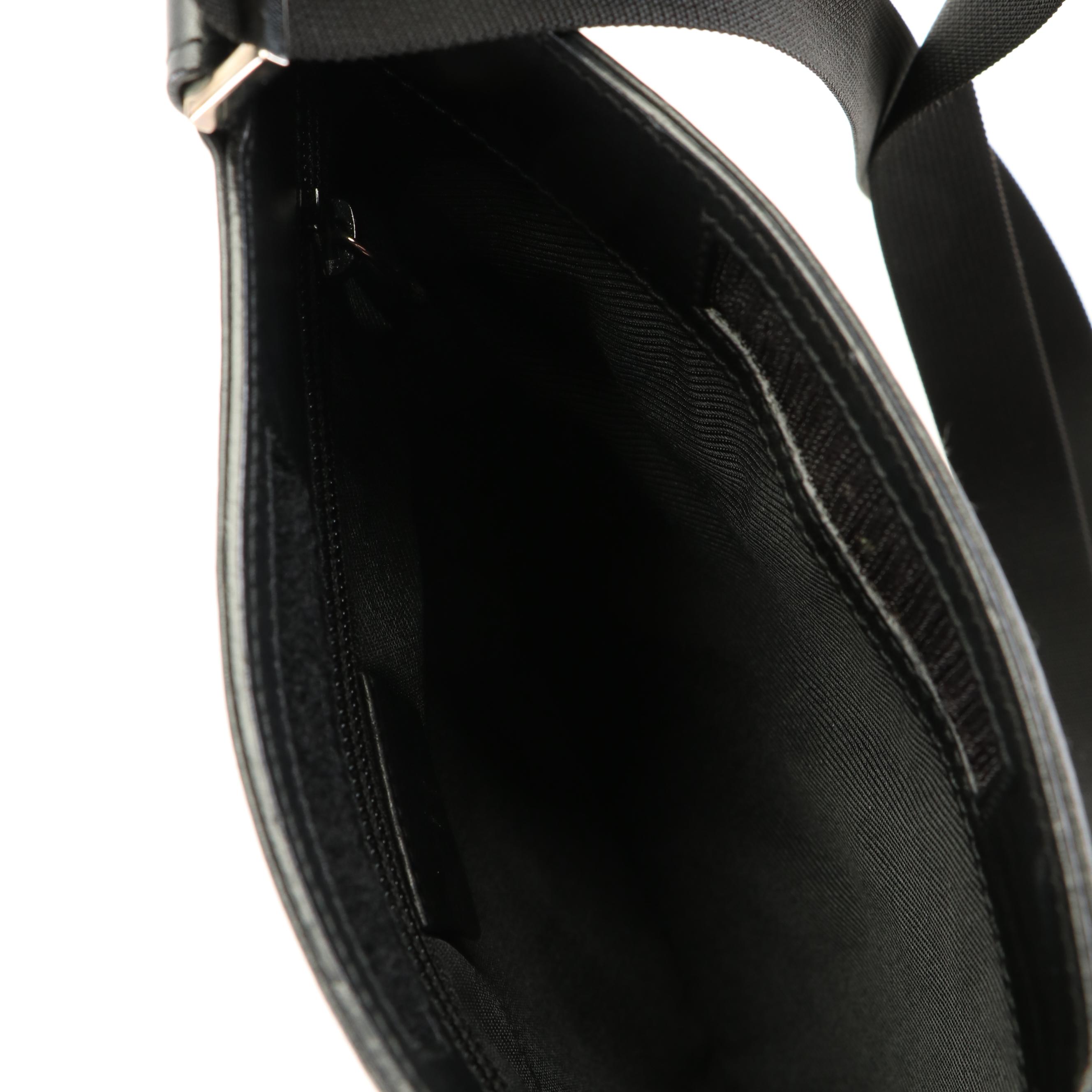 Gucci Black GG Canvas Leather-Trimmed Flat Crossbody Bag