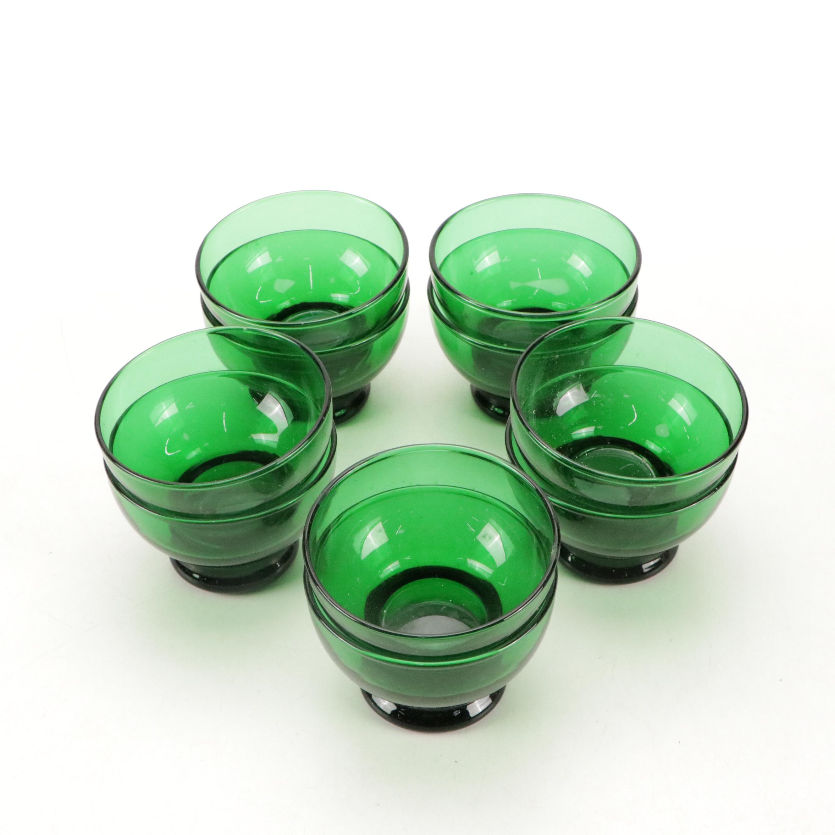 Anchor Hocking Green Glass Luncheon Plates with Tumblers and Glasses