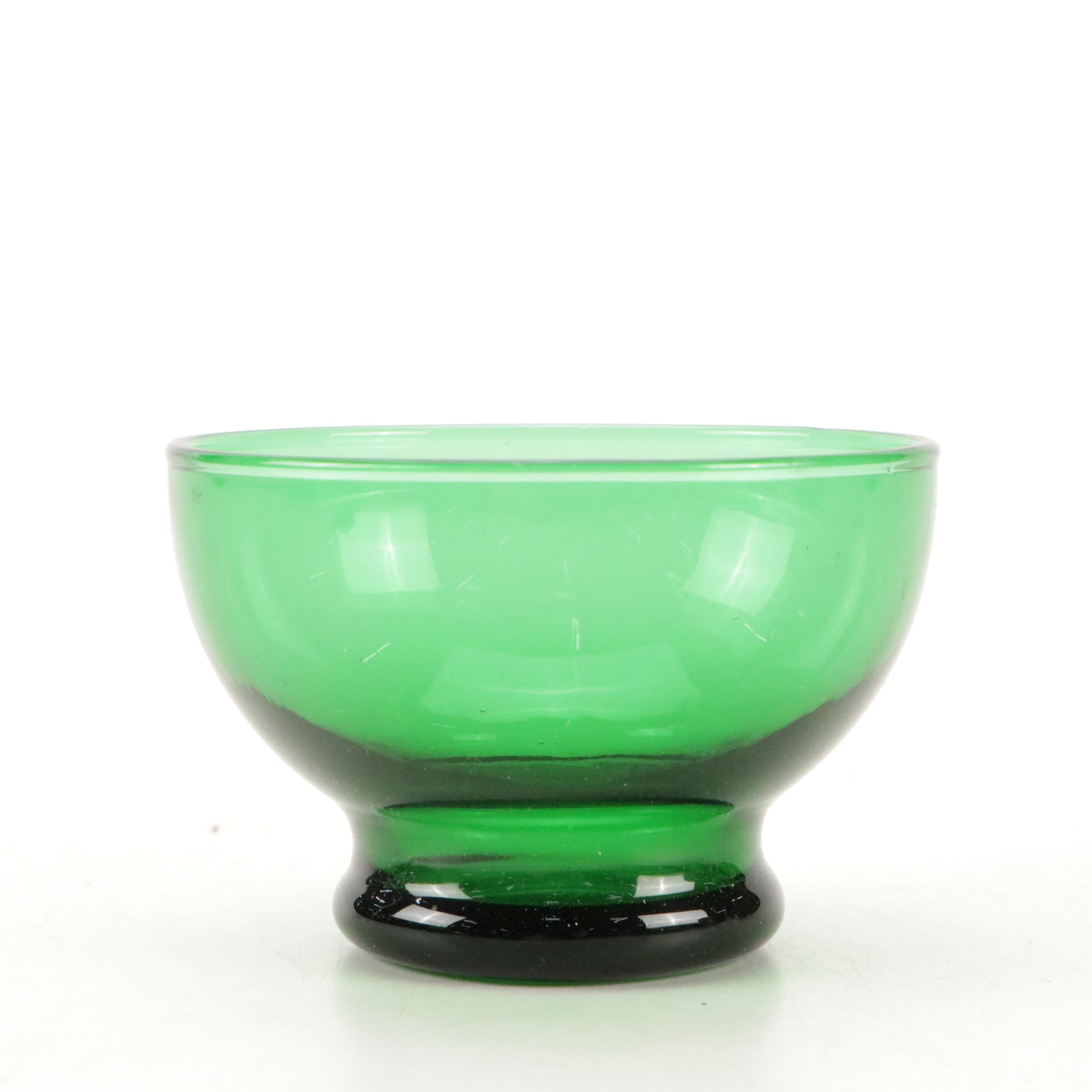 Anchor Hocking Green Glass Luncheon Plates with Tumblers and Glasses