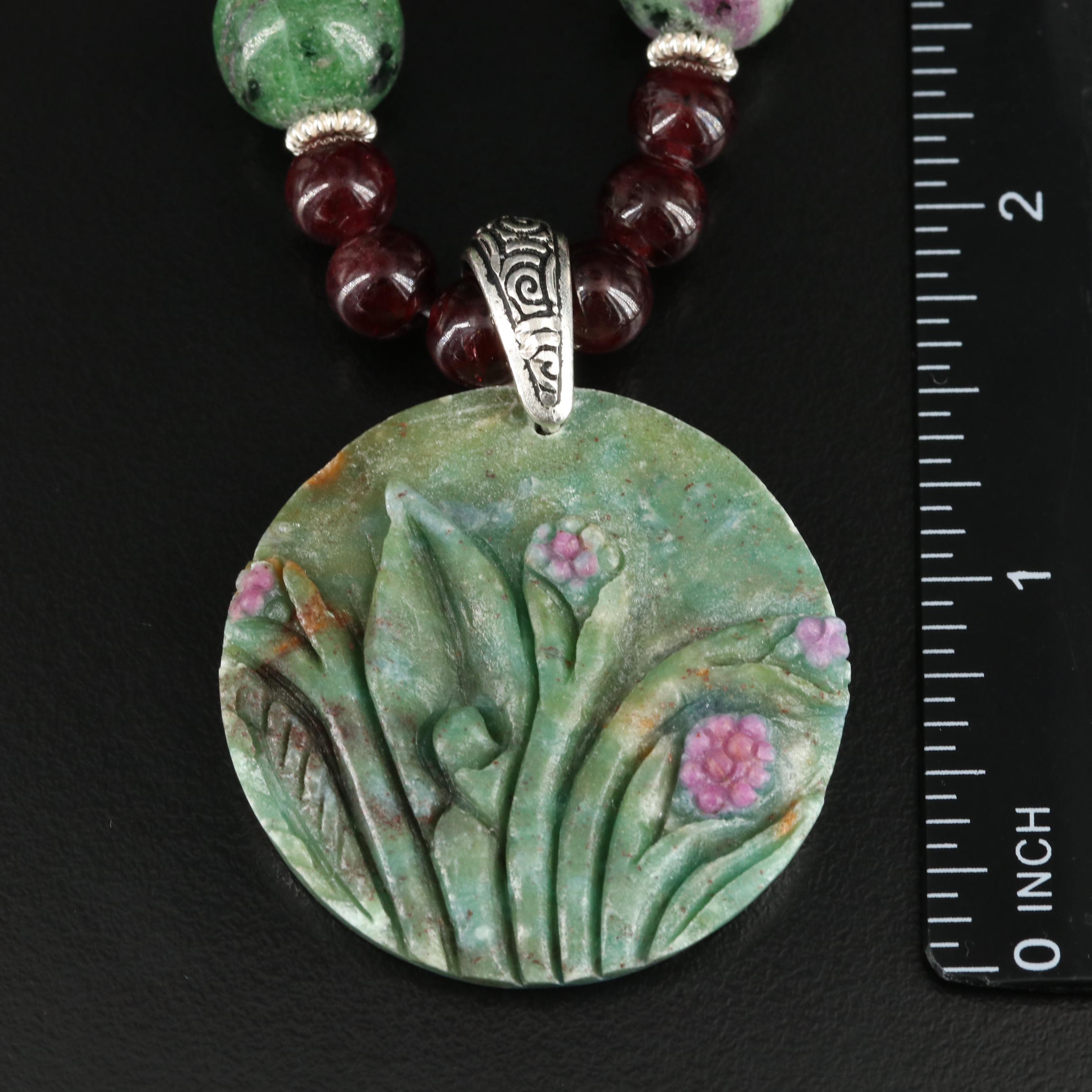 Artisan Assembled Carved Ruby in Zoisite with Garnet Necklace