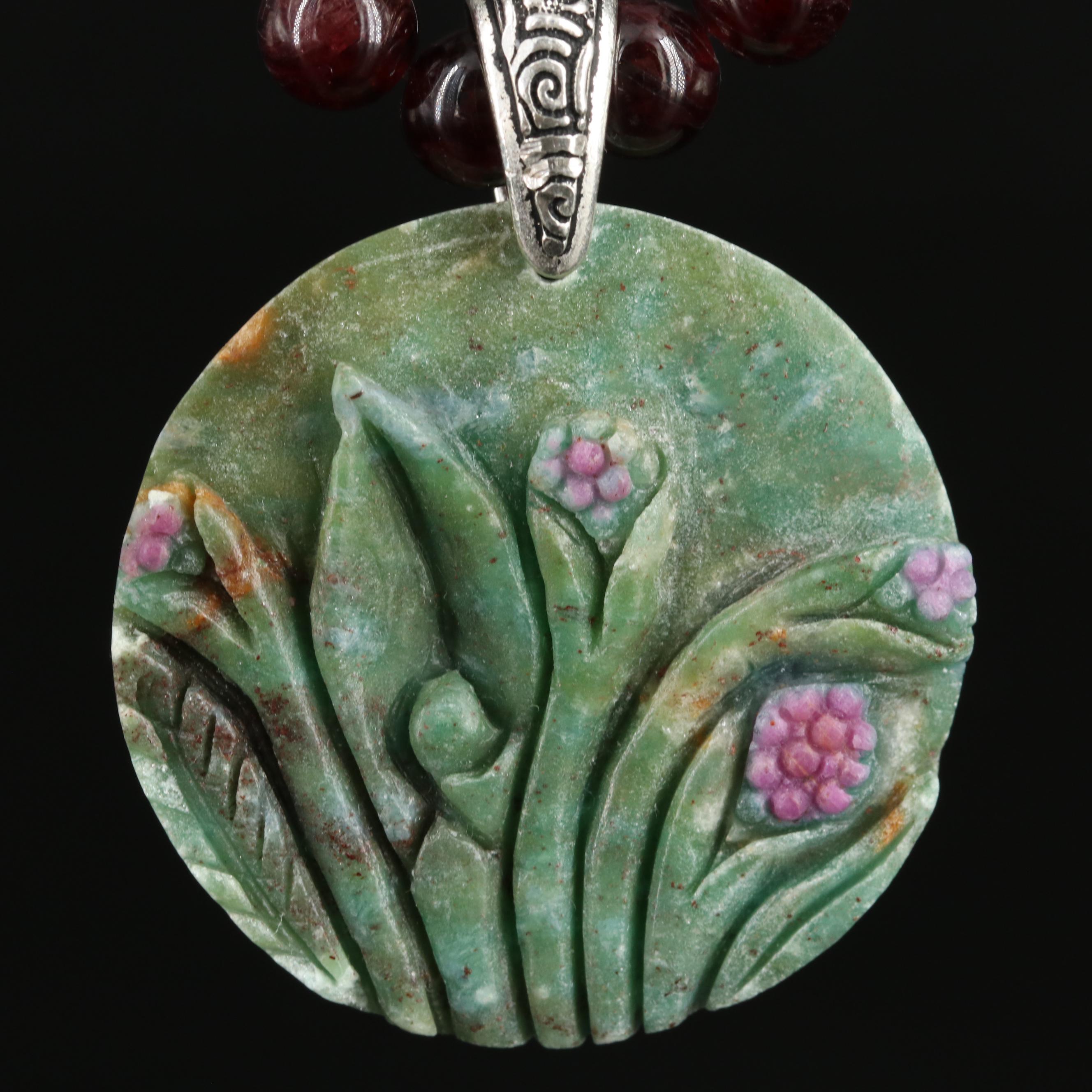 Artisan Assembled Carved Ruby in Zoisite with Garnet Necklace