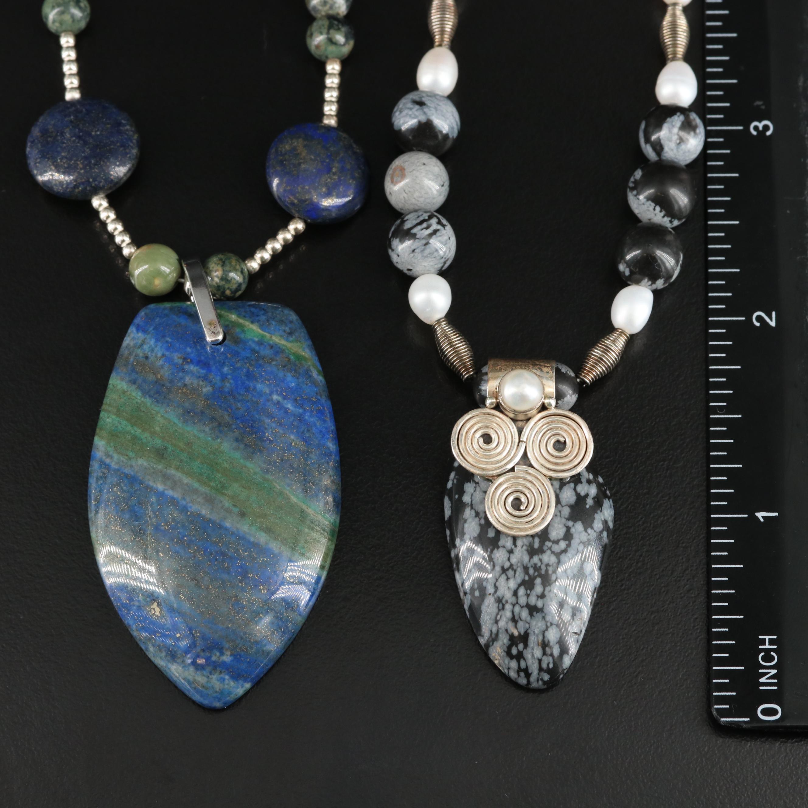 Chrysocolla and Snowflake Obsidian Featured in Necklaces