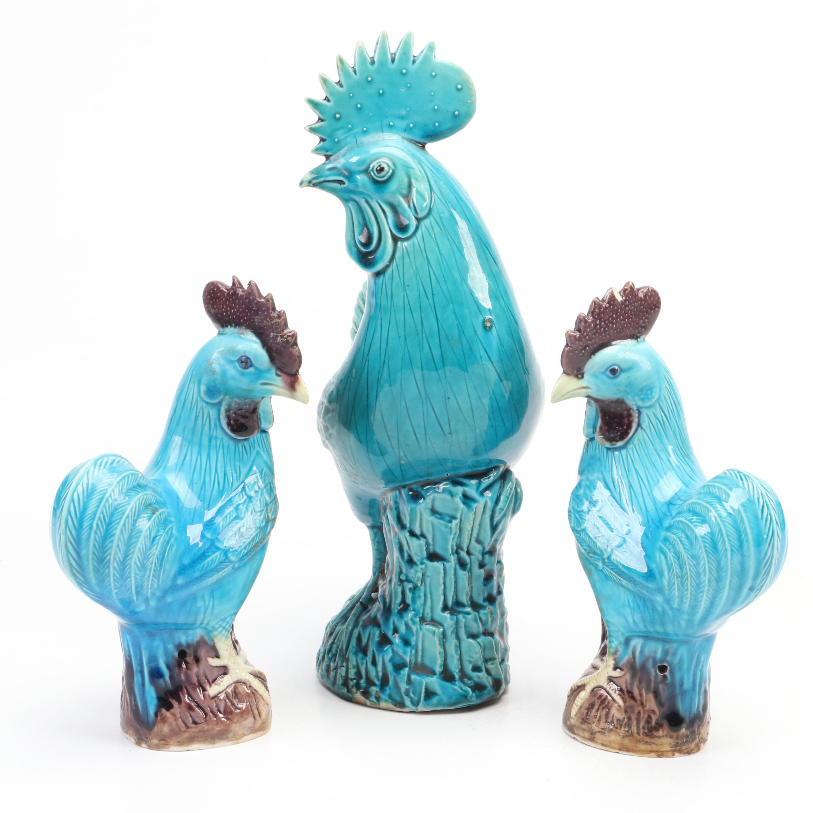 Chinese Majolica Turquoise Rooster Roosters EBTH