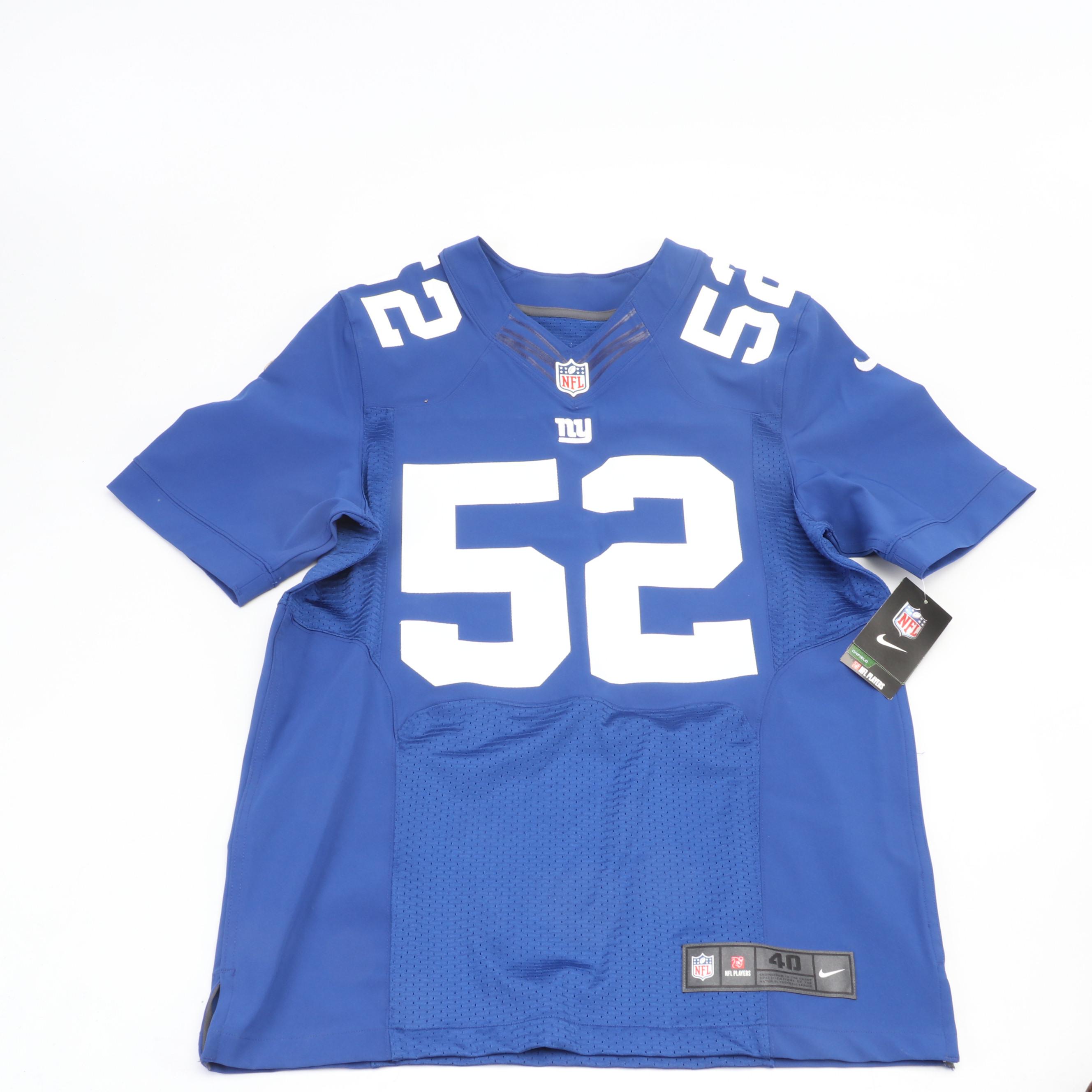 Jon Beason Signed New York Giants Football Jersey with Vintage Catcher's Mitt