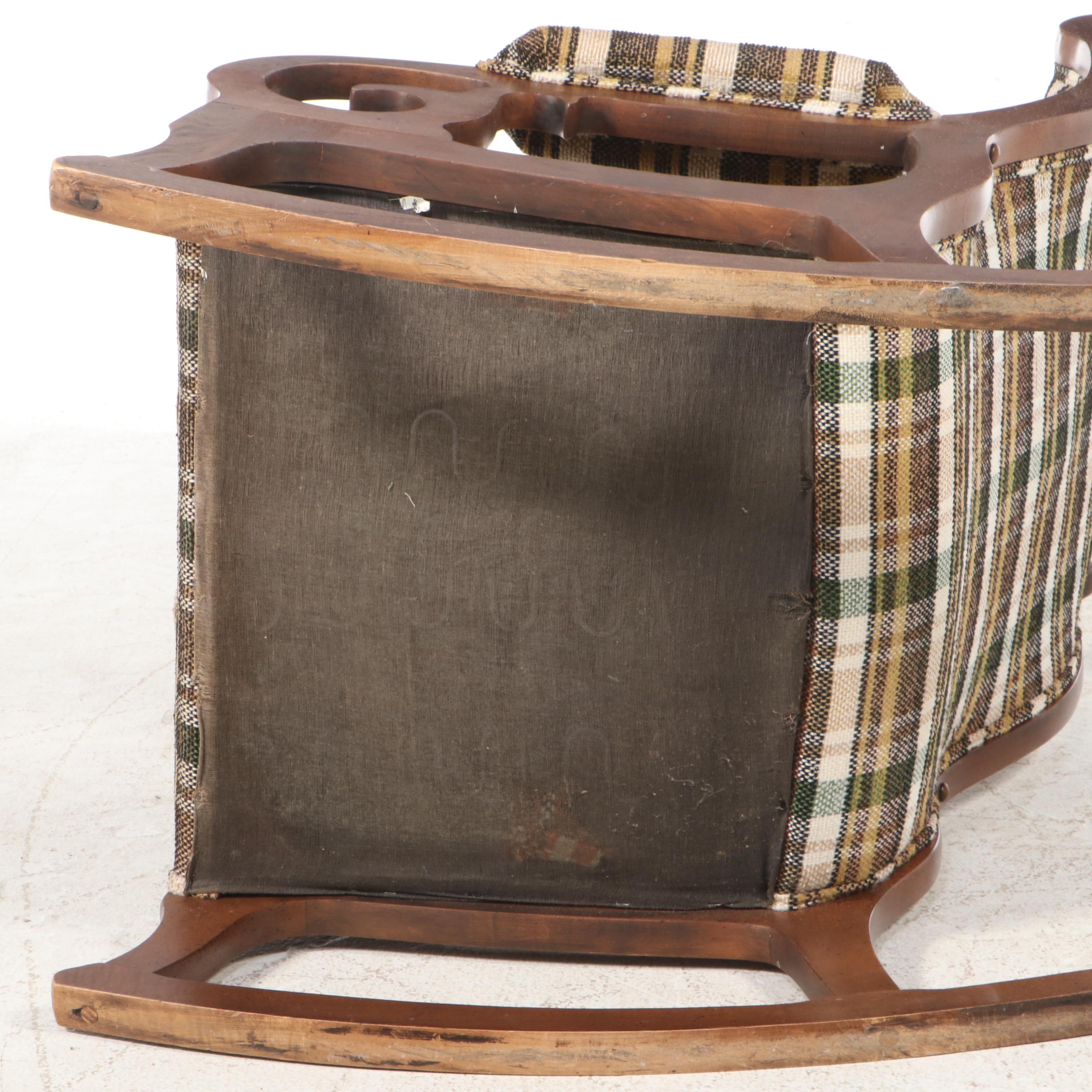 Victorian Style Hardwood and Plaid-Upholstered Lincoln Rocking Chair