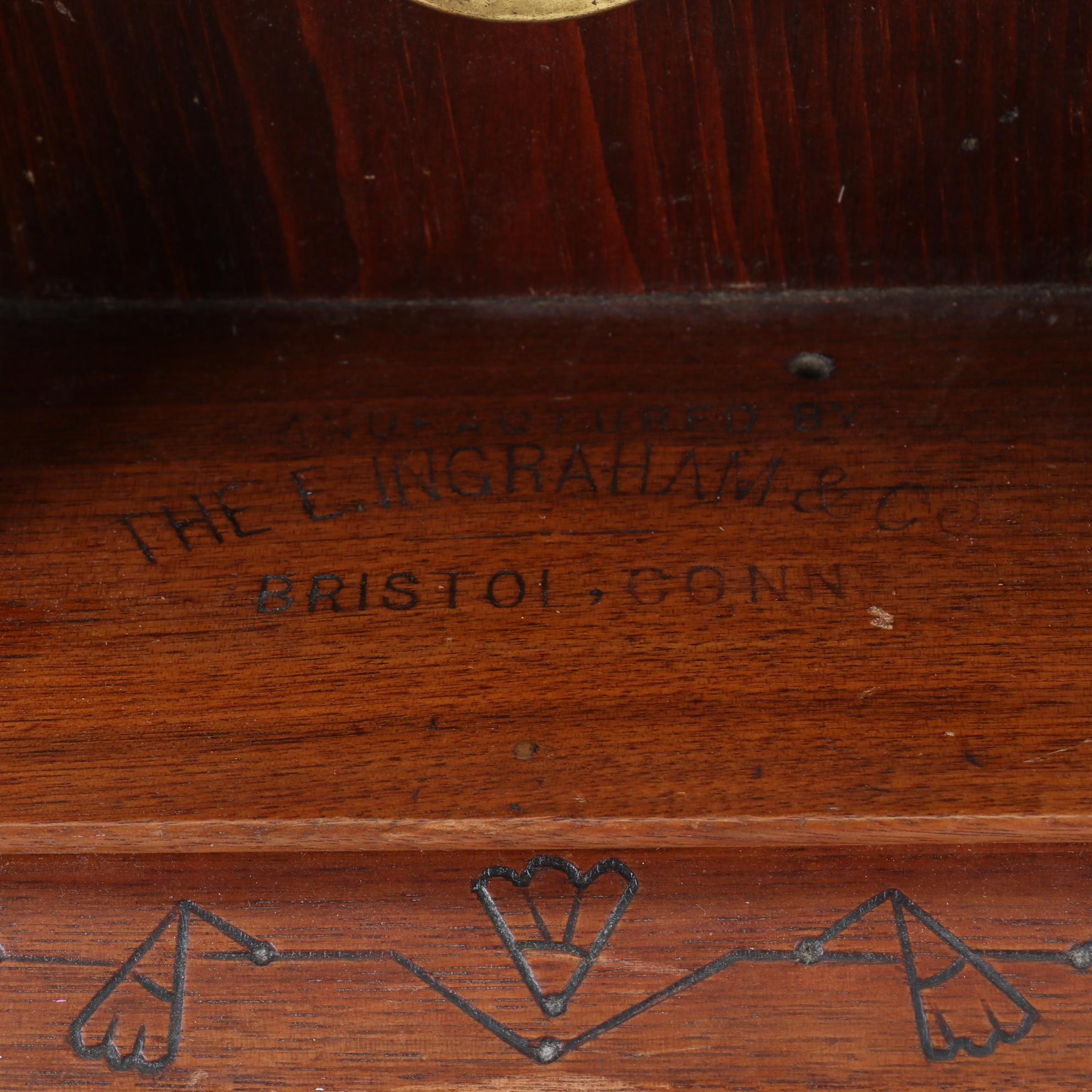 E. Ingraham & Co. Eastlake Style Oak Mantle Clock With Key, 19th Century