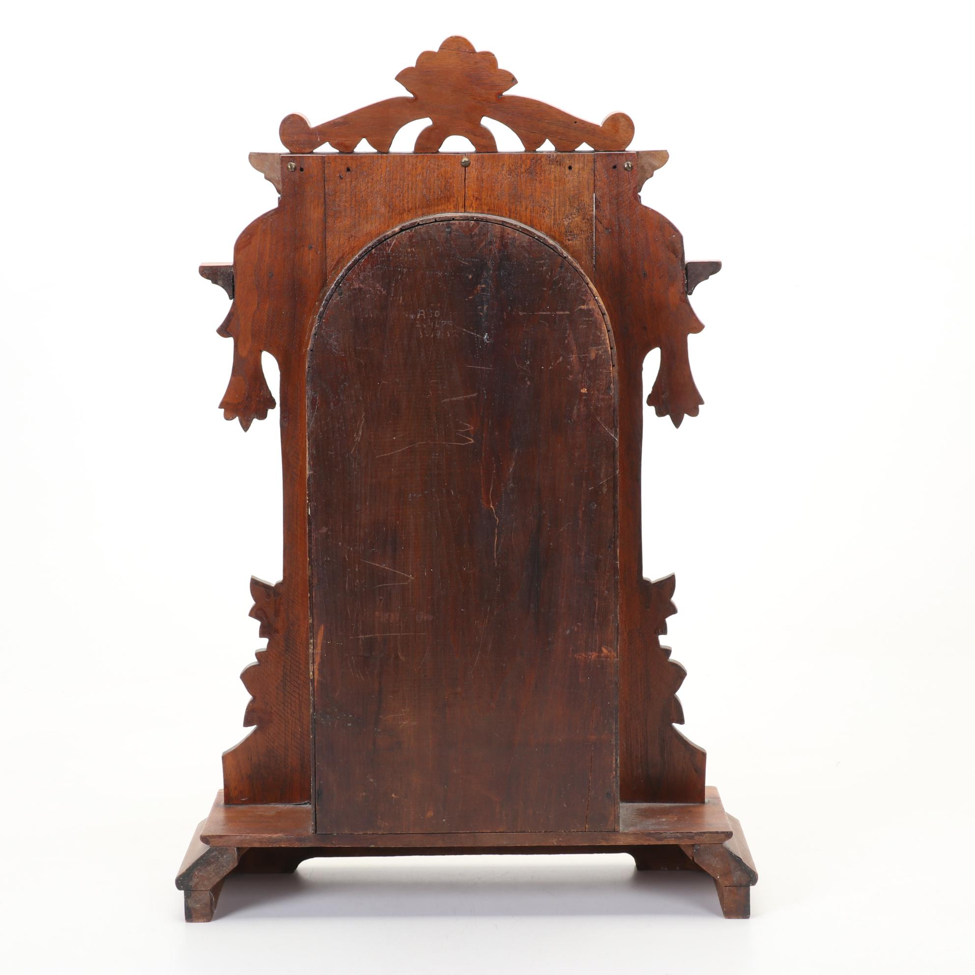 E. Ingraham & Co. Eastlake Style Oak Mantle Clock With Key, 19th Century