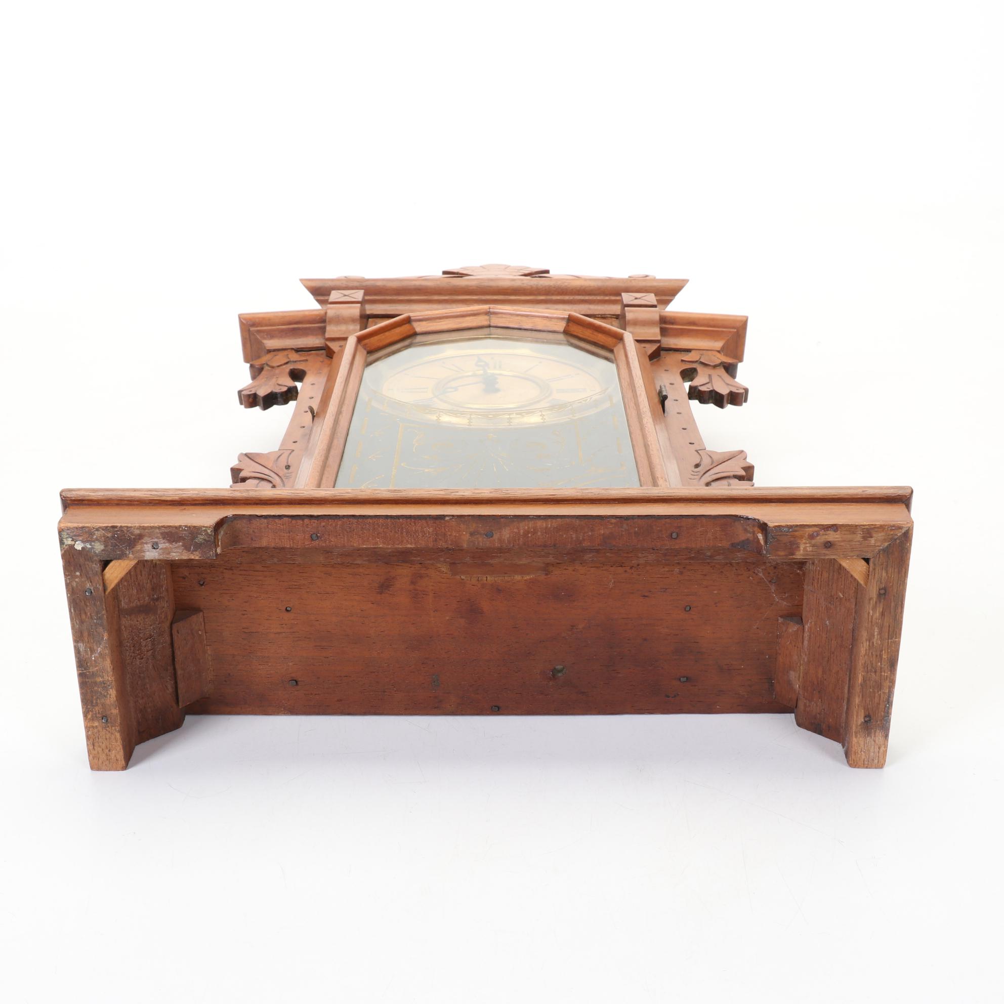 E. Ingraham & Co. Eastlake Style Oak Mantle Clock With Key, 19th Century