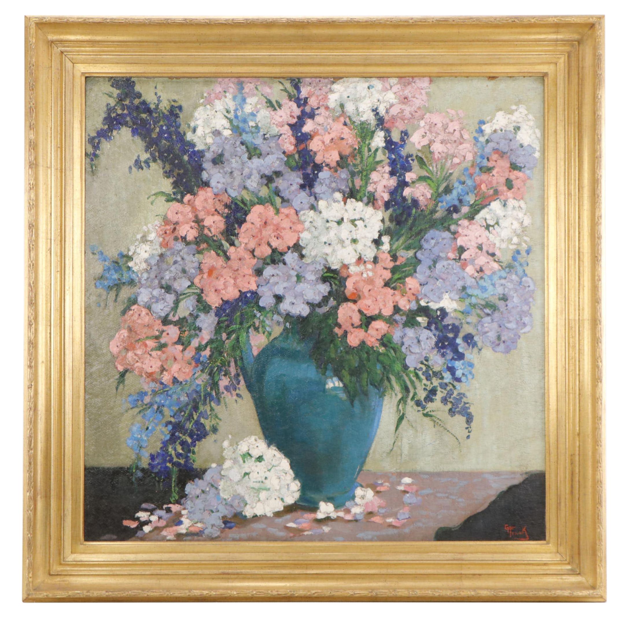 Gerald Frank Oil Painting Still Life with Flowers and Vase