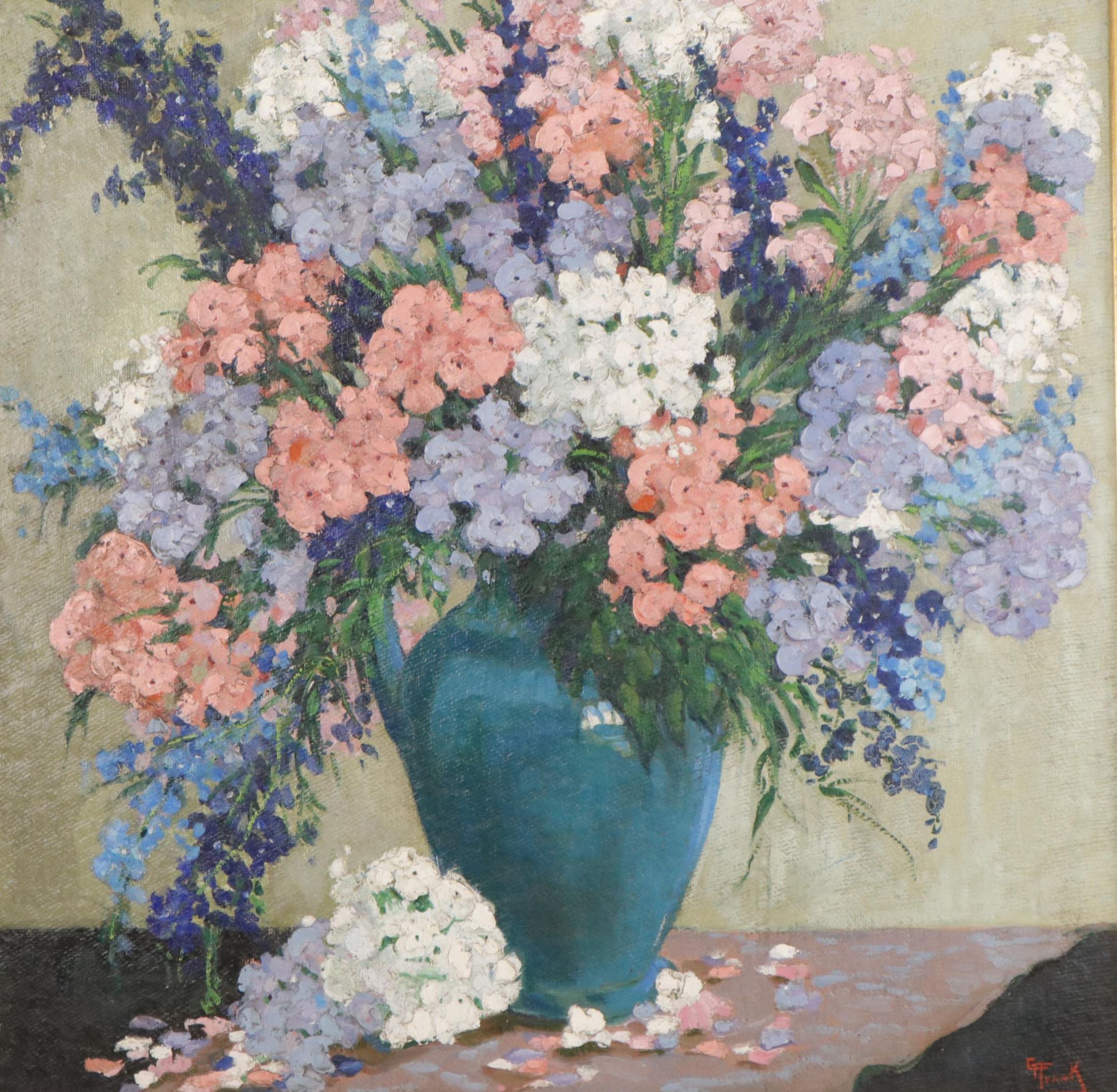 Gerald Frank Oil Painting Still Life with Flowers and Vase