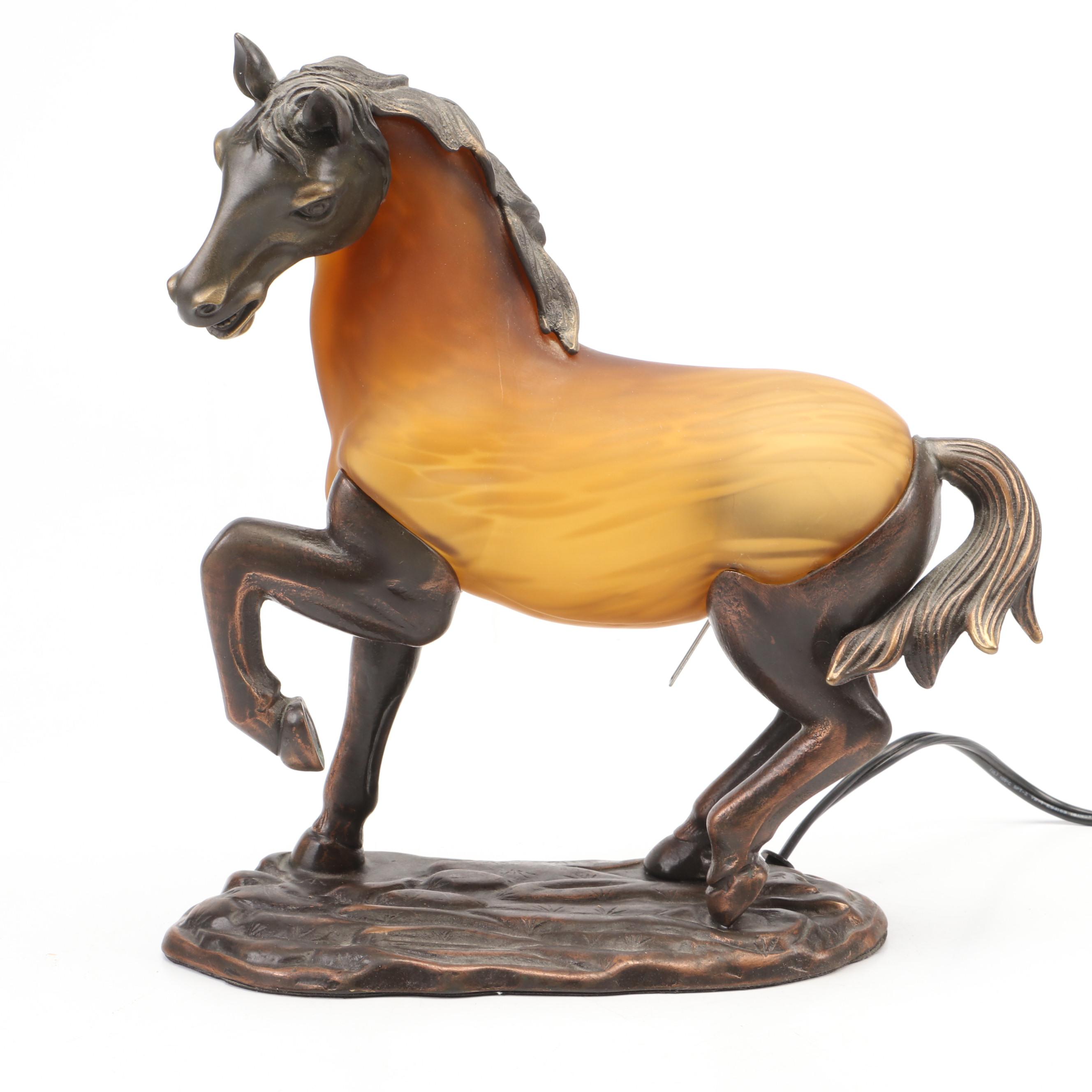 Andrea by Sadek Amber Glass and Bronzed Metal Accent Lamp, 1999