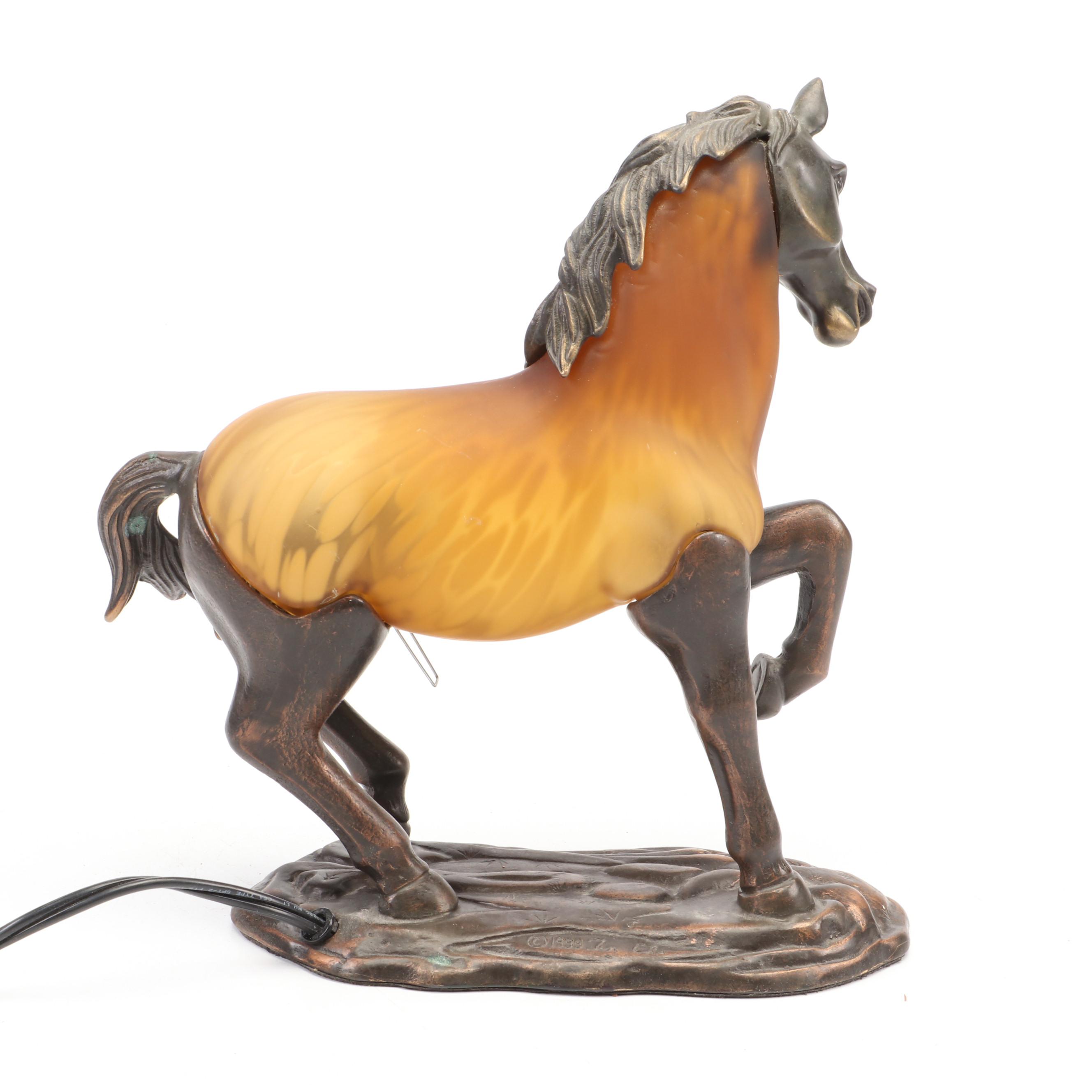 Andrea by Sadek Amber Glass and Bronzed Metal Accent Lamp, 1999