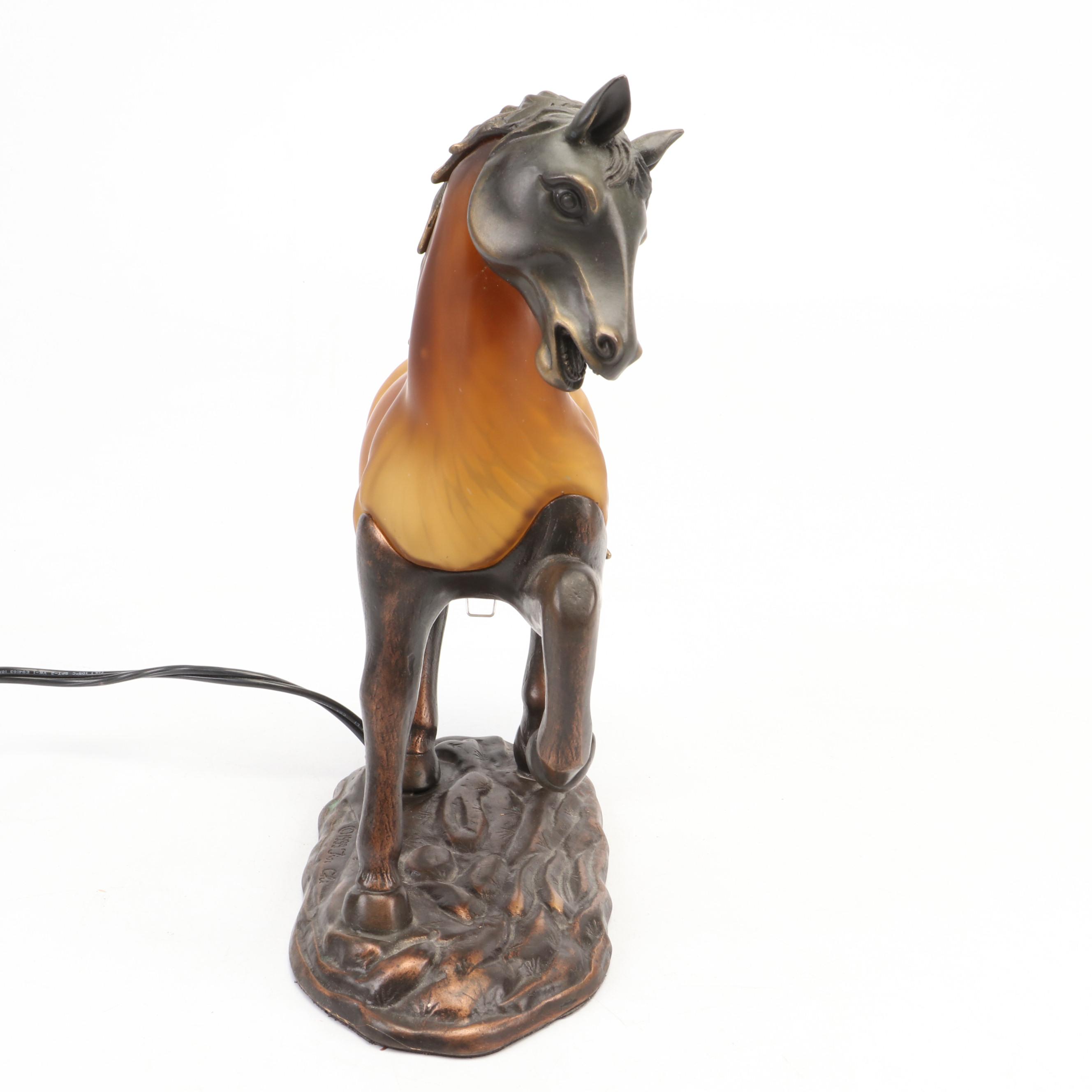 Andrea by Sadek Amber Glass and Bronzed Metal Accent Lamp, 1999