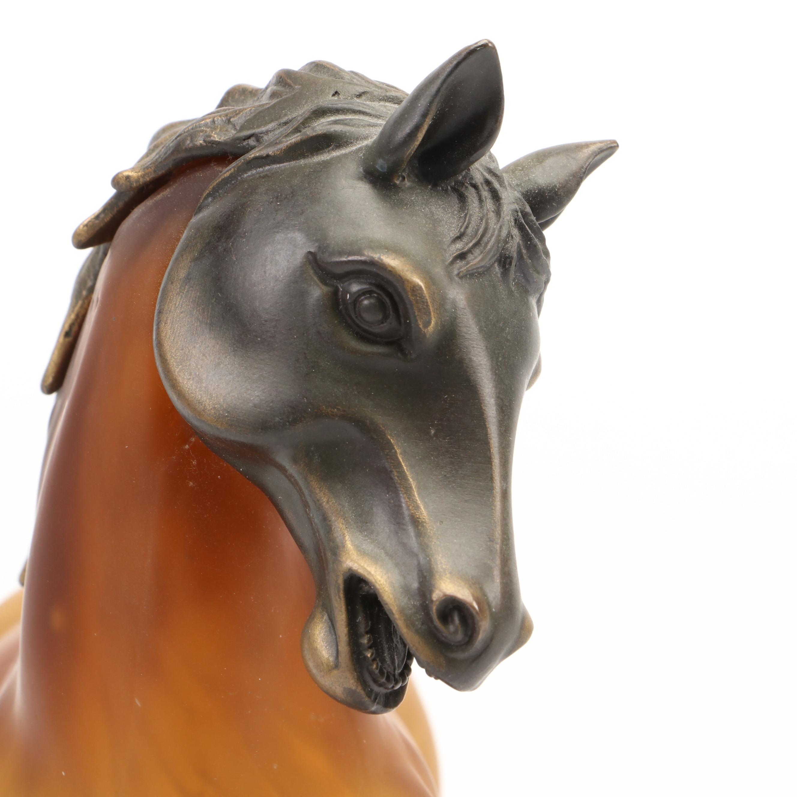 Andrea by Sadek Amber Glass and Bronzed Metal Accent Lamp, 1999