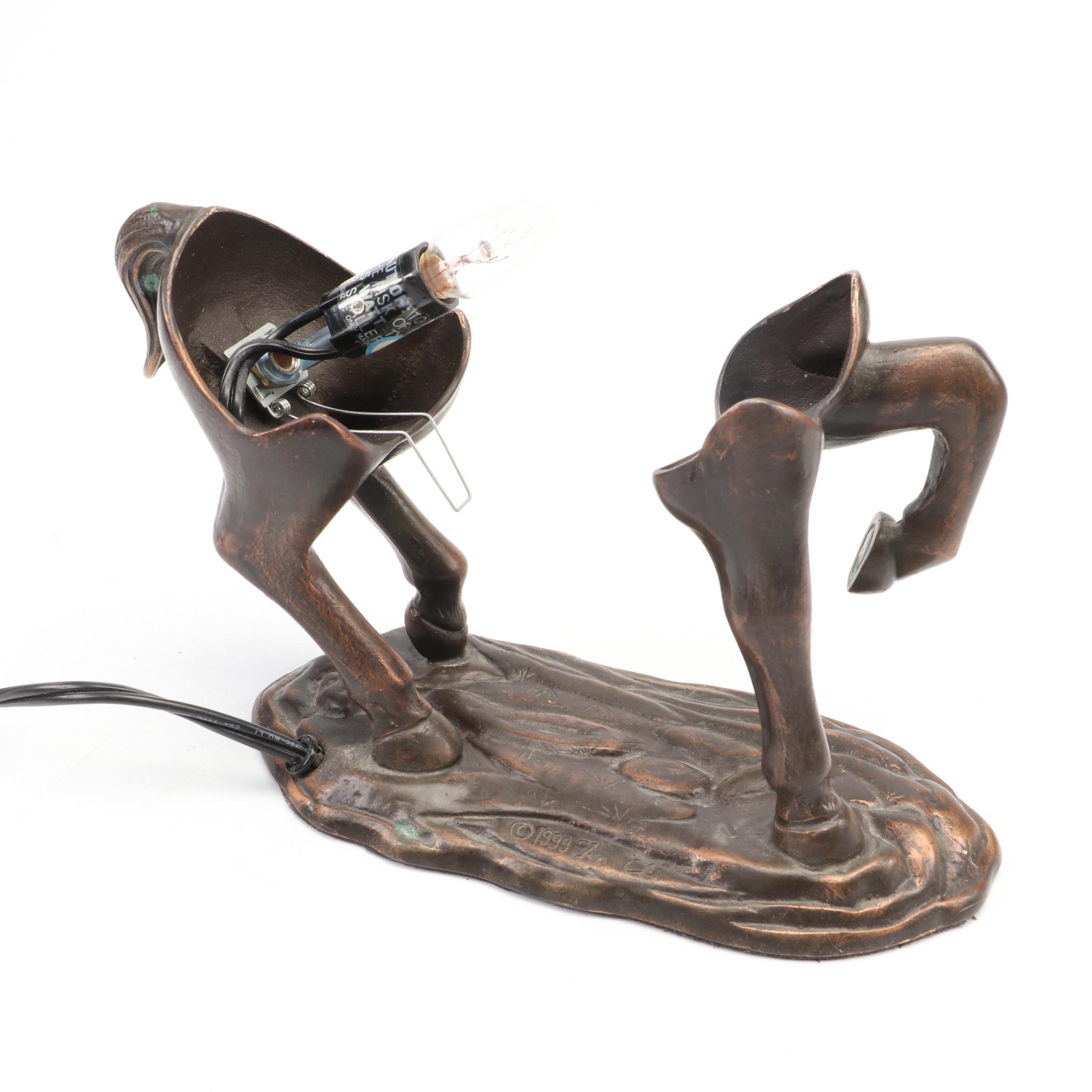 Andrea by Sadek Amber Glass and Bronzed Metal Accent Lamp, 1999