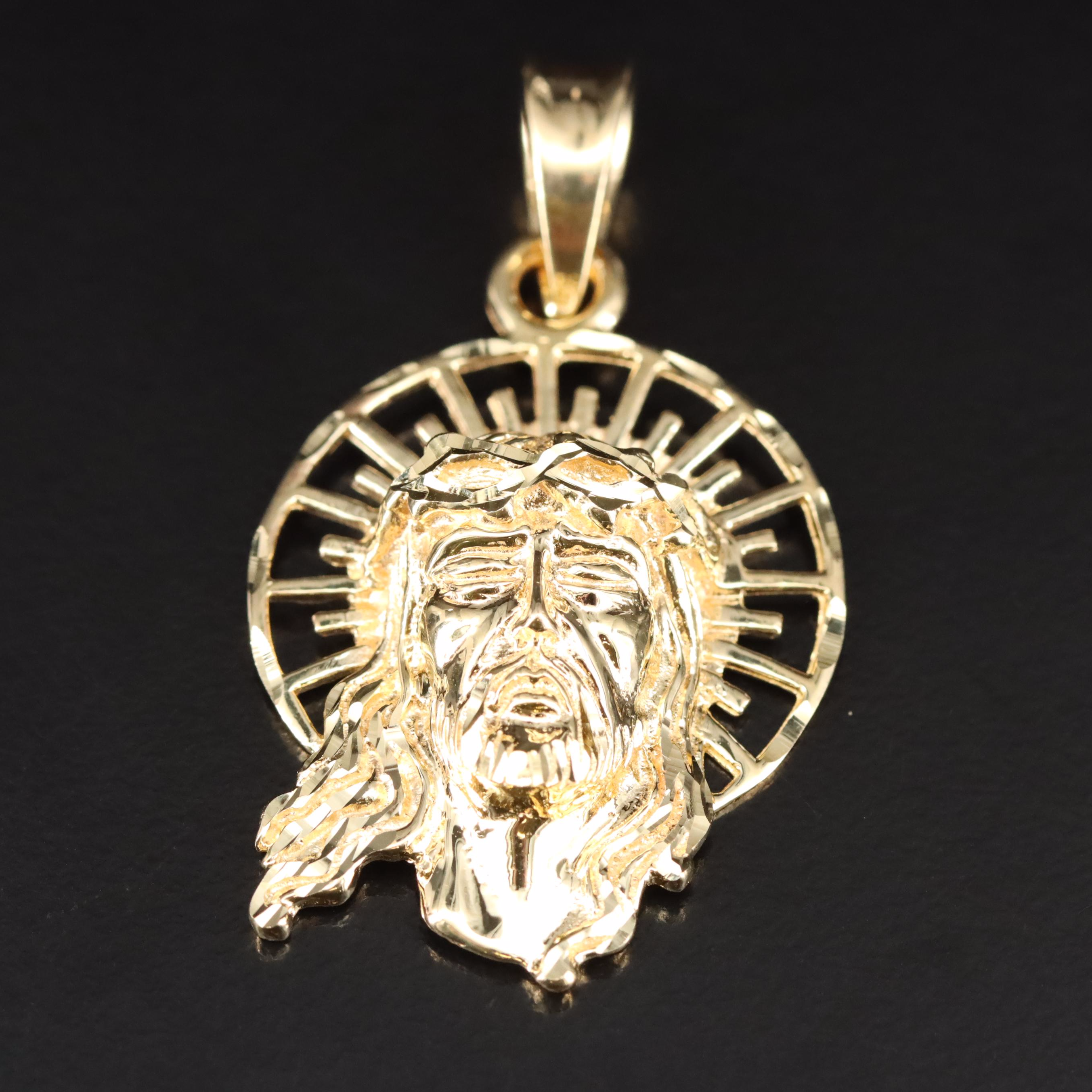 14K Crowned Jesus Pendant
