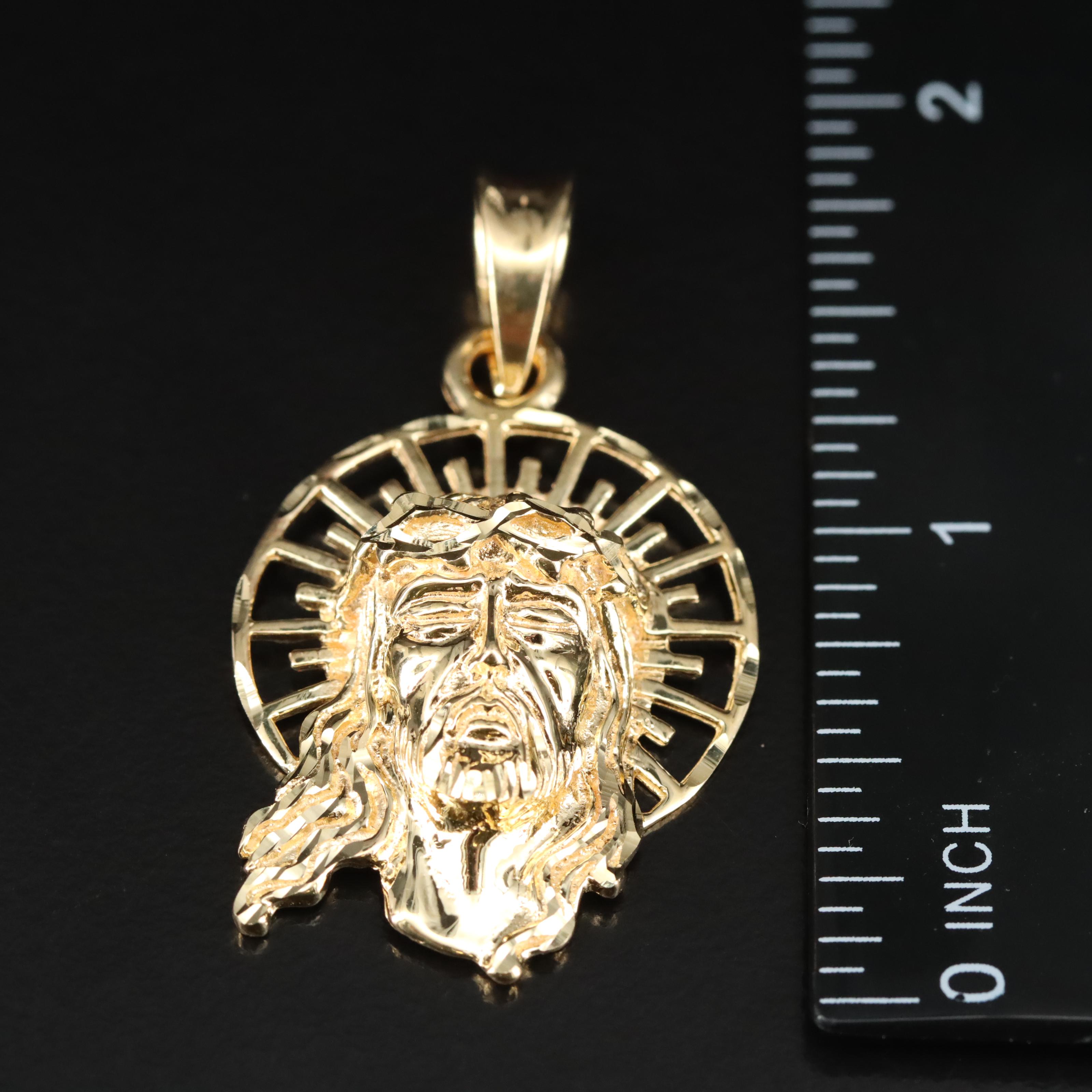 14K Crowned Jesus Pendant