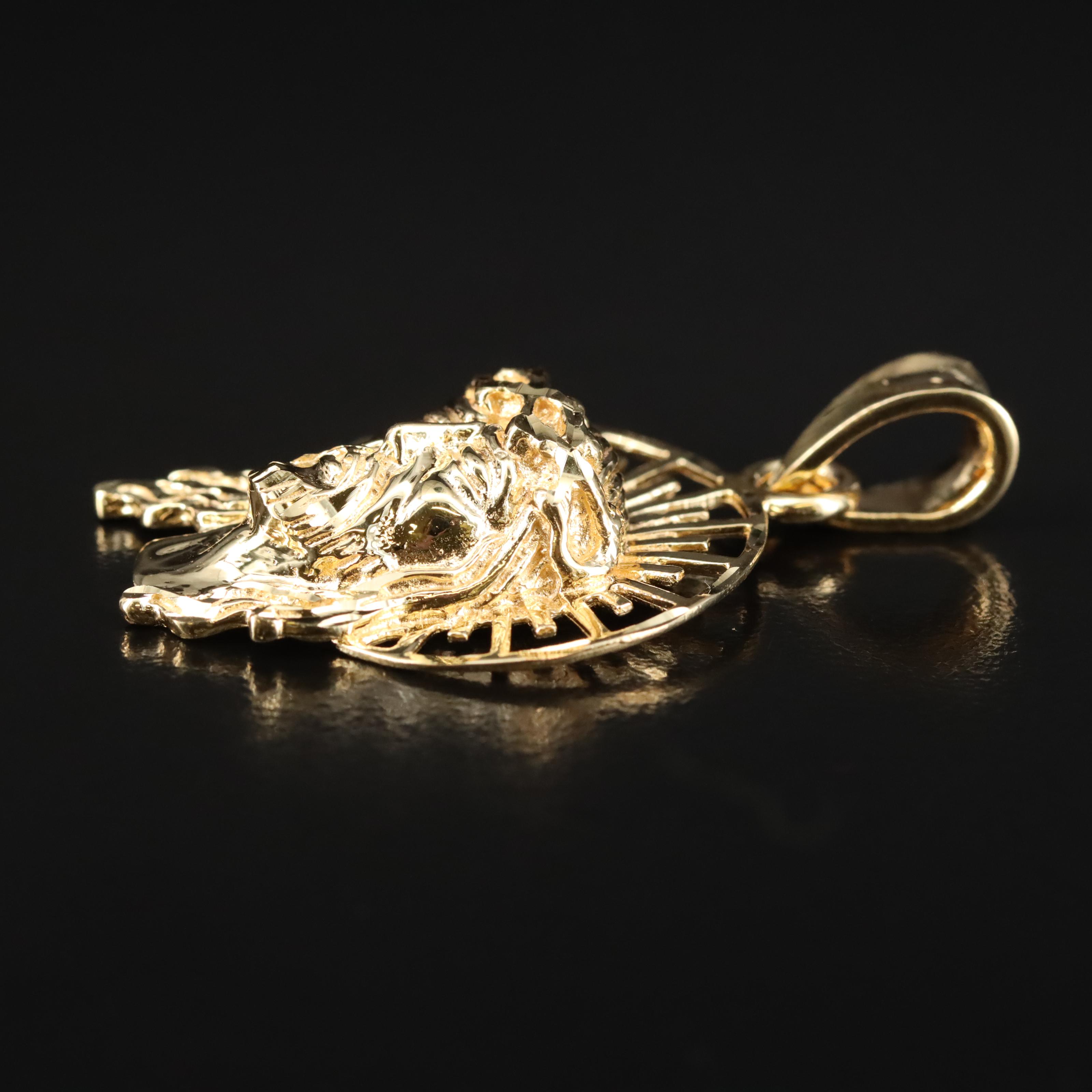 14K Crowned Jesus Pendant