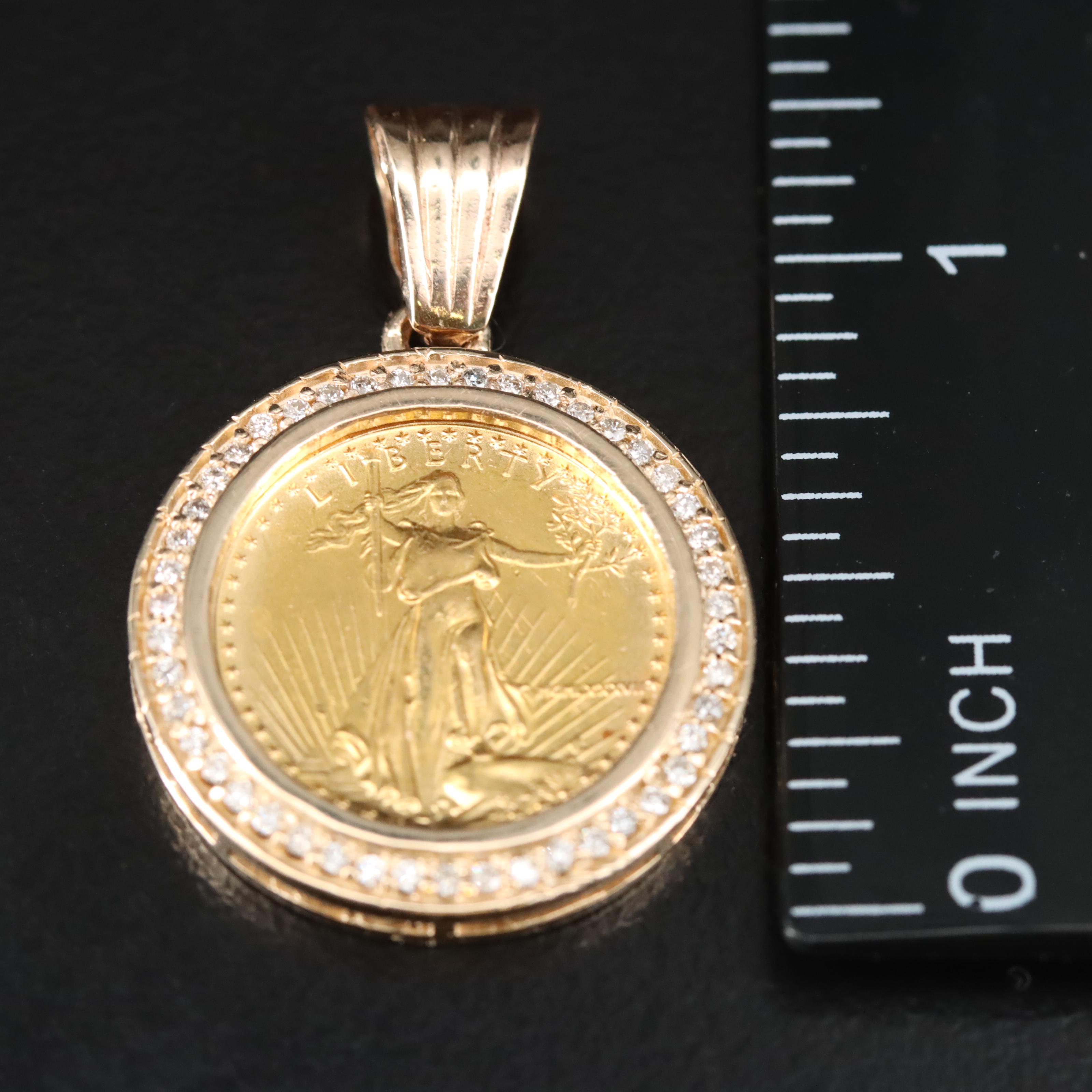 14K 0.24 CTW Diamond Pendant with 1987 $5 Gold Eagle Bullion Coin