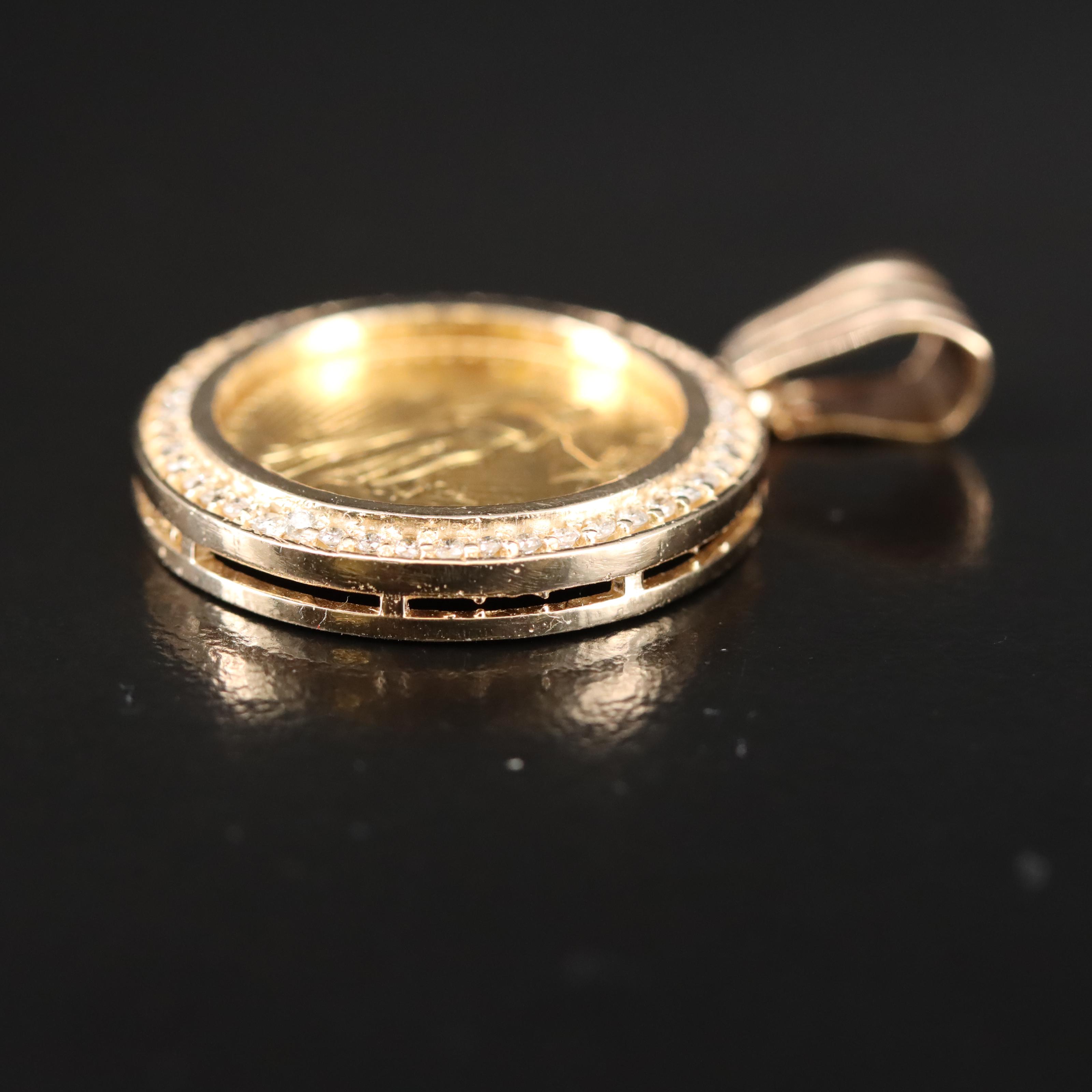 14K 0.24 CTW Diamond Pendant with 1987 $5 Gold Eagle Bullion Coin