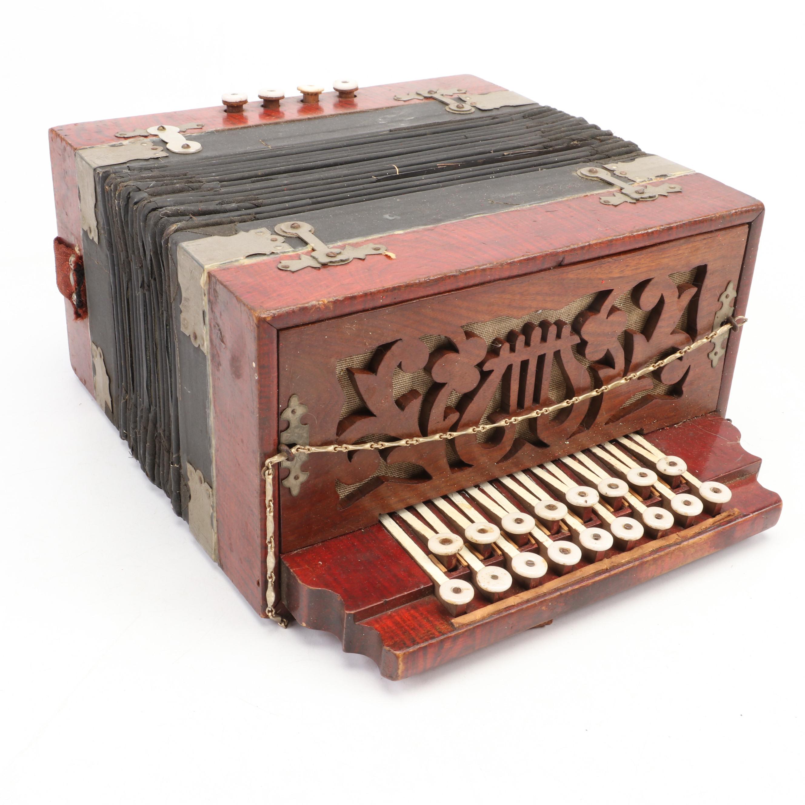 Antique Button Accordion, Probably German