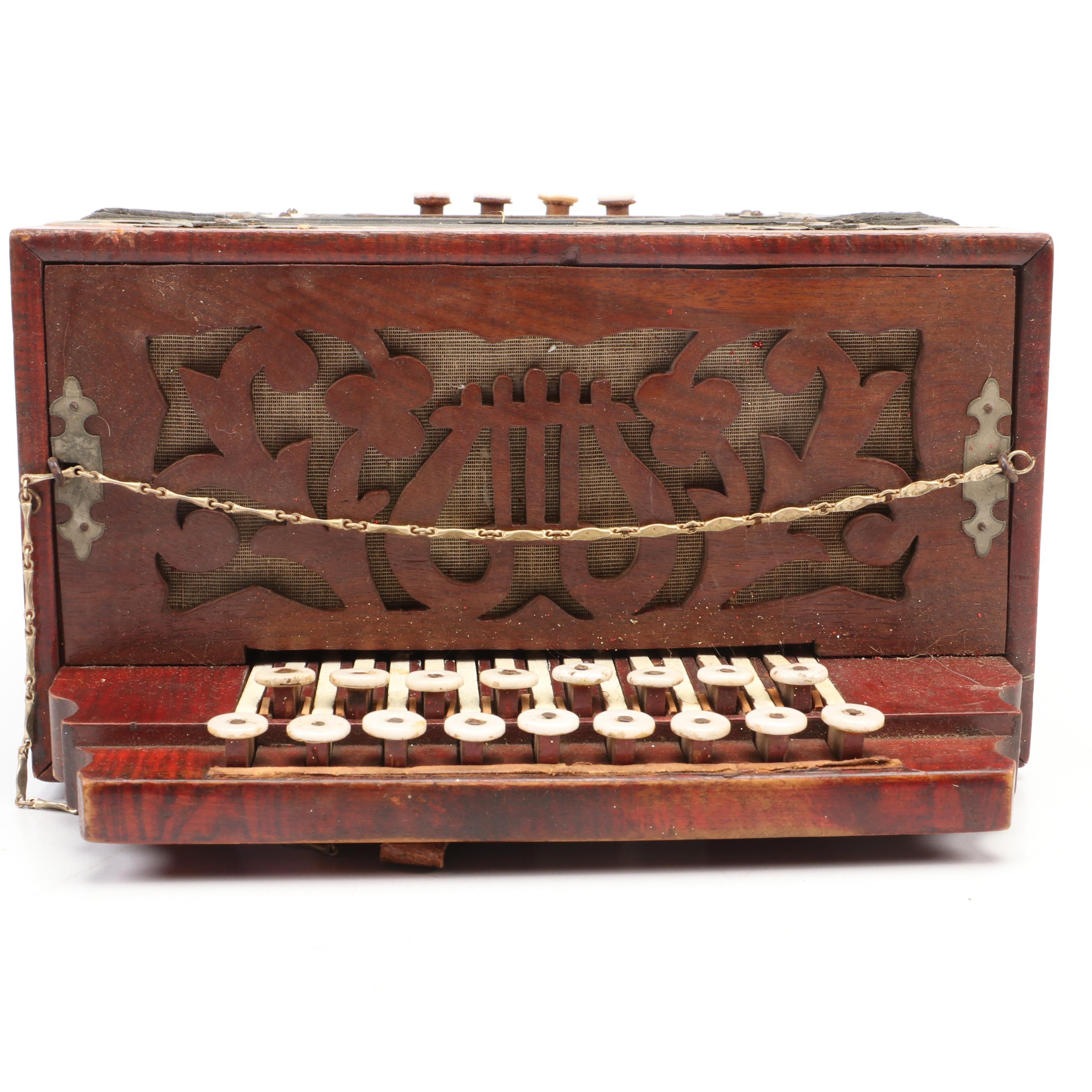 Antique Button Accordion, Probably German
