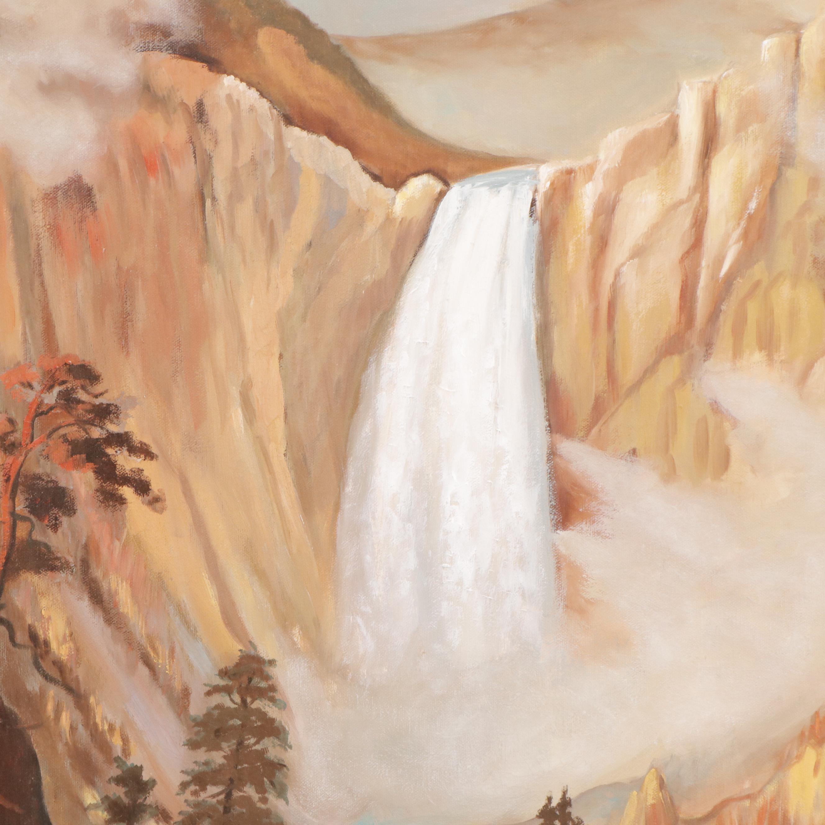 Lou Morrison Oil Painting After Albert Bierstadt "Yellowstone Falls," 1975