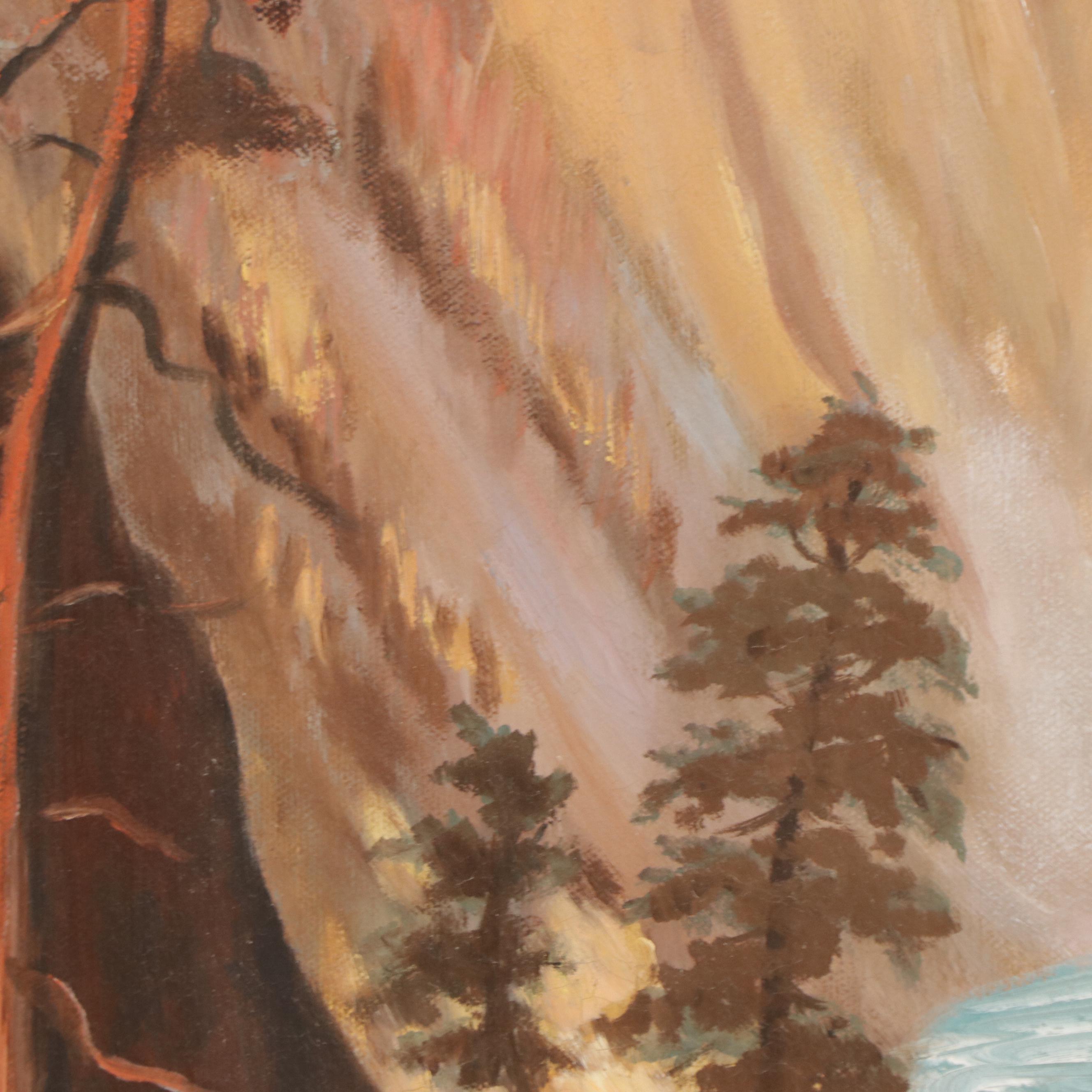 Lou Morrison Oil Painting After Albert Bierstadt "Yellowstone Falls," 1975