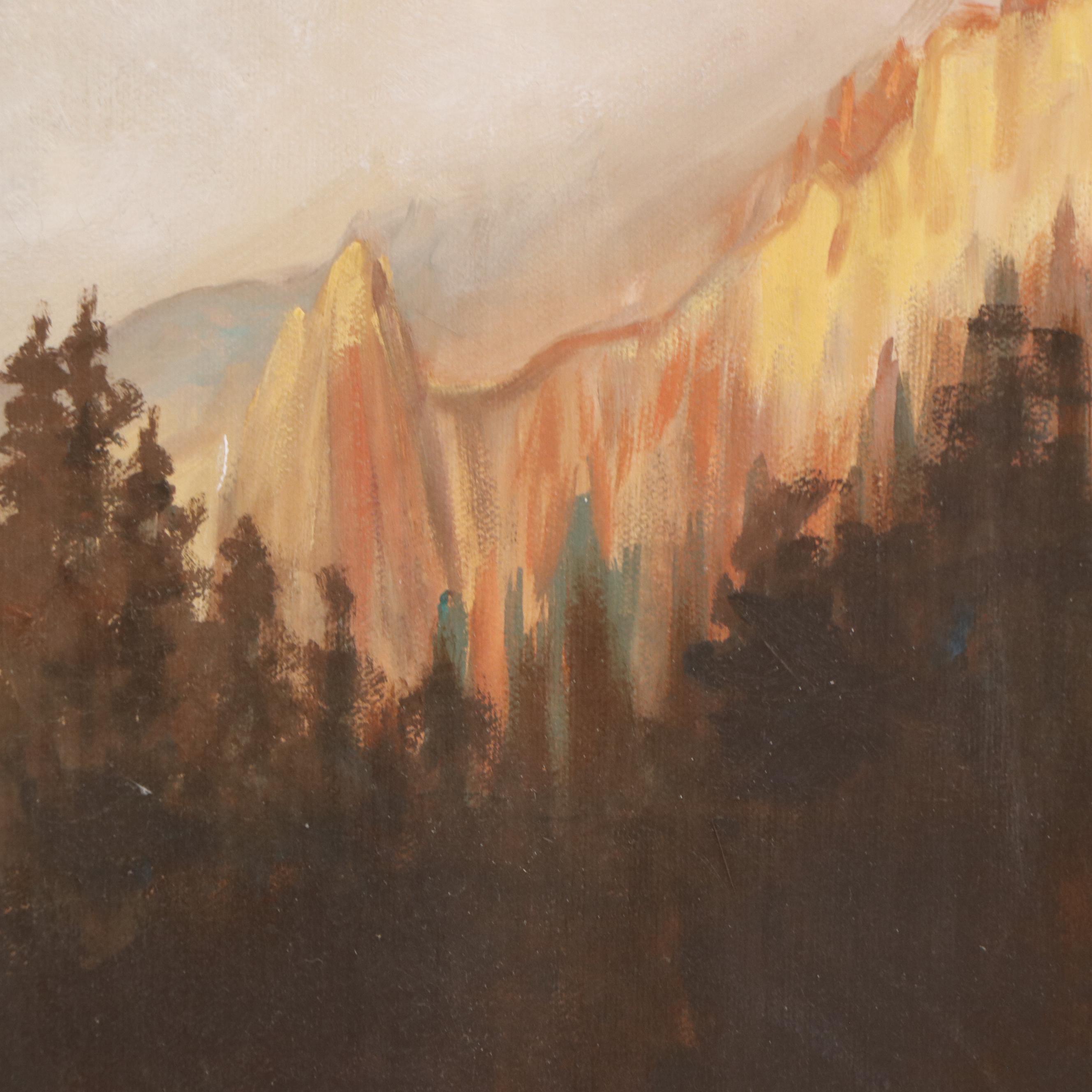Lou Morrison Oil Painting After Albert Bierstadt "Yellowstone Falls," 1975