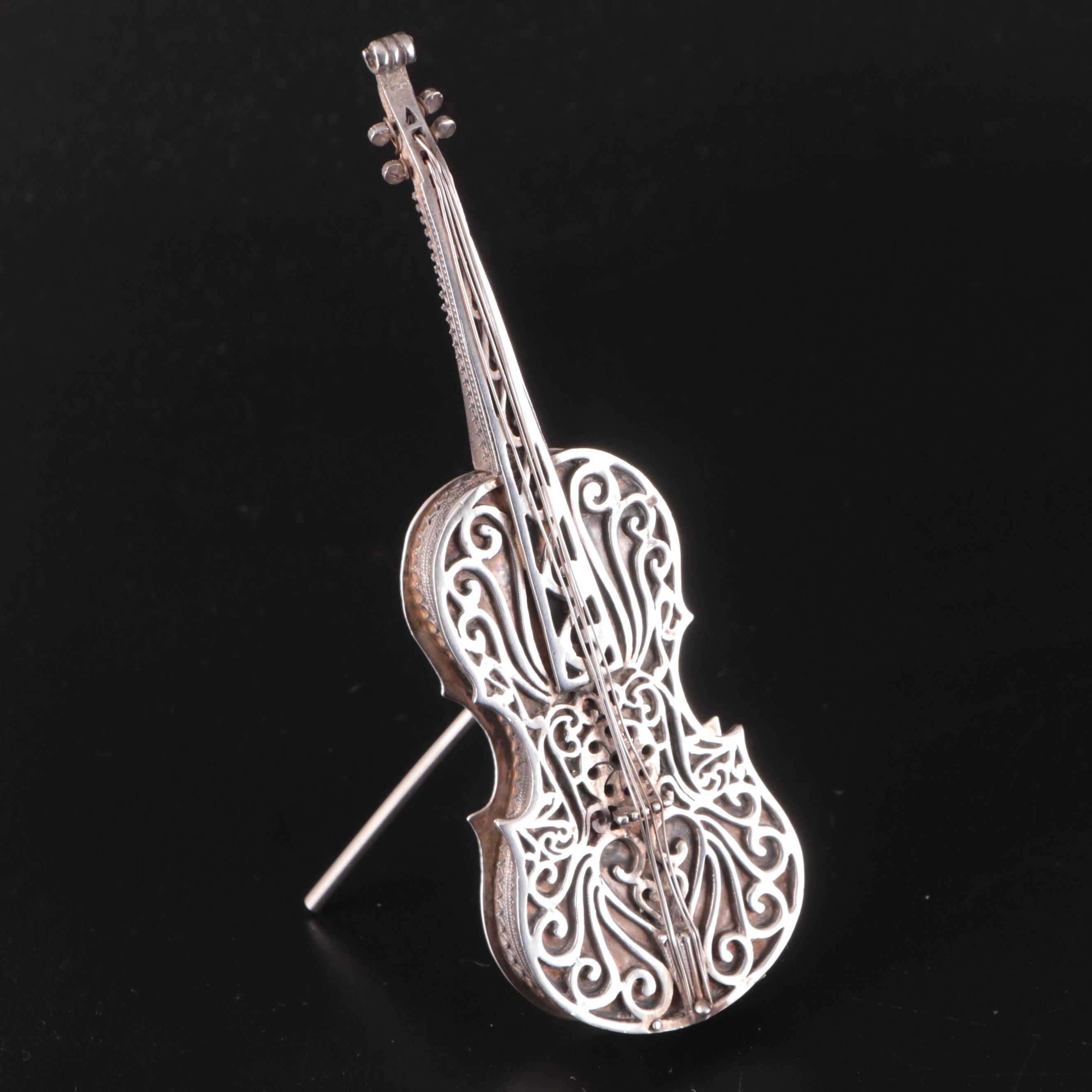 Filigree and Openwork Sterling Silver Cello Spice Box