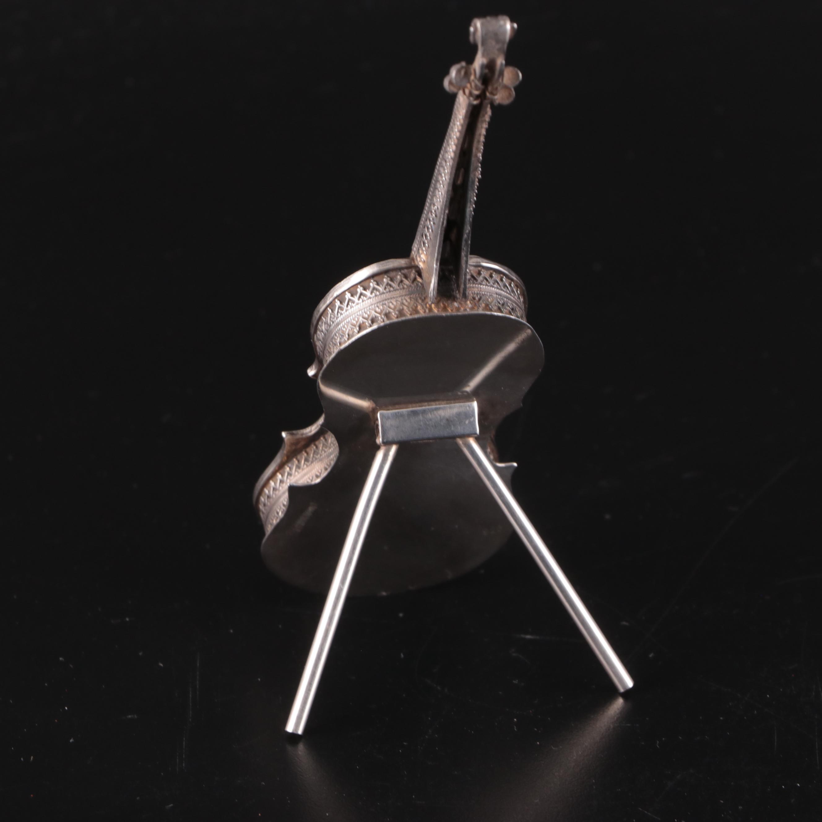 Filigree and Openwork Sterling Silver Cello Spice Box
