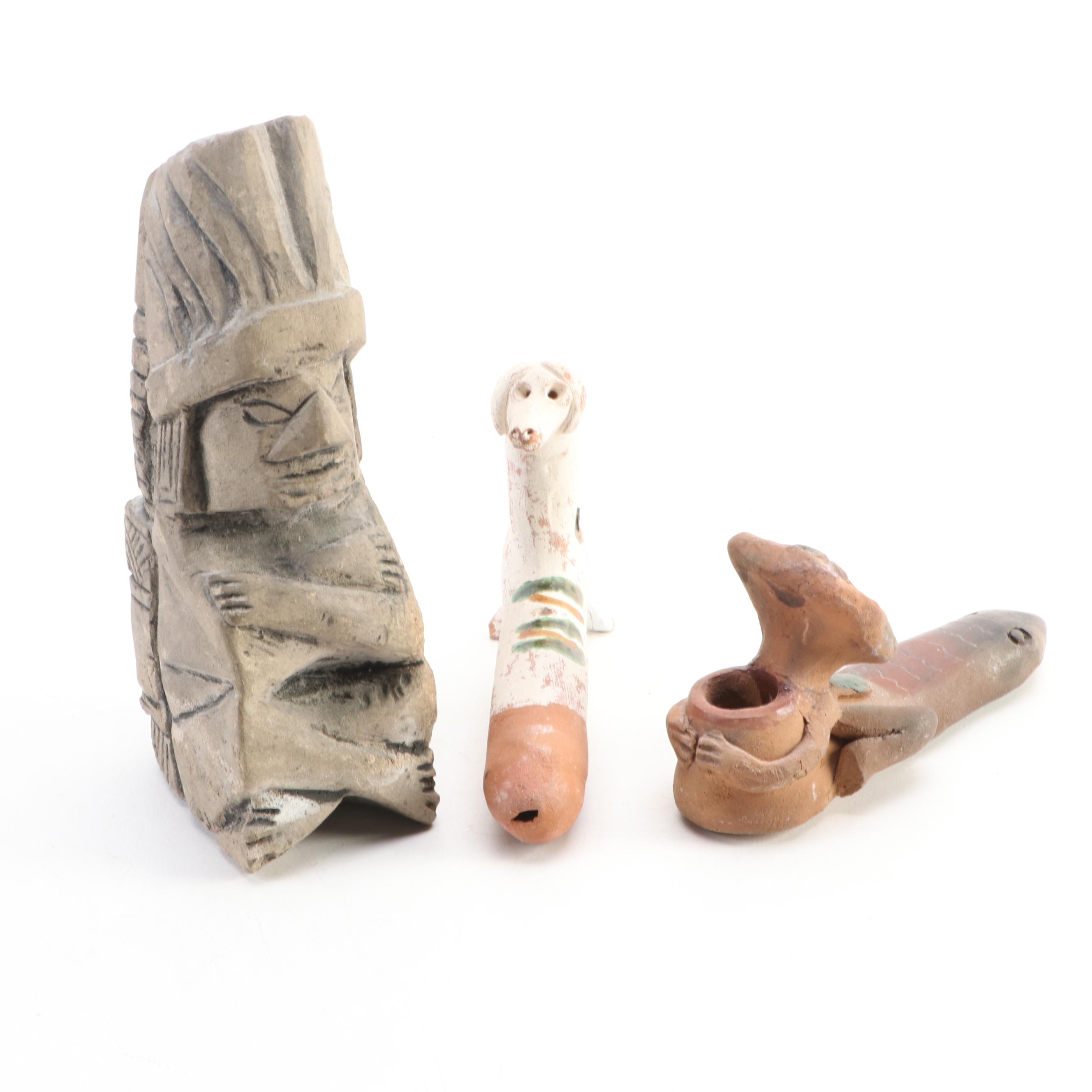 Folk Art Clay Pipes and Figural Sculpture