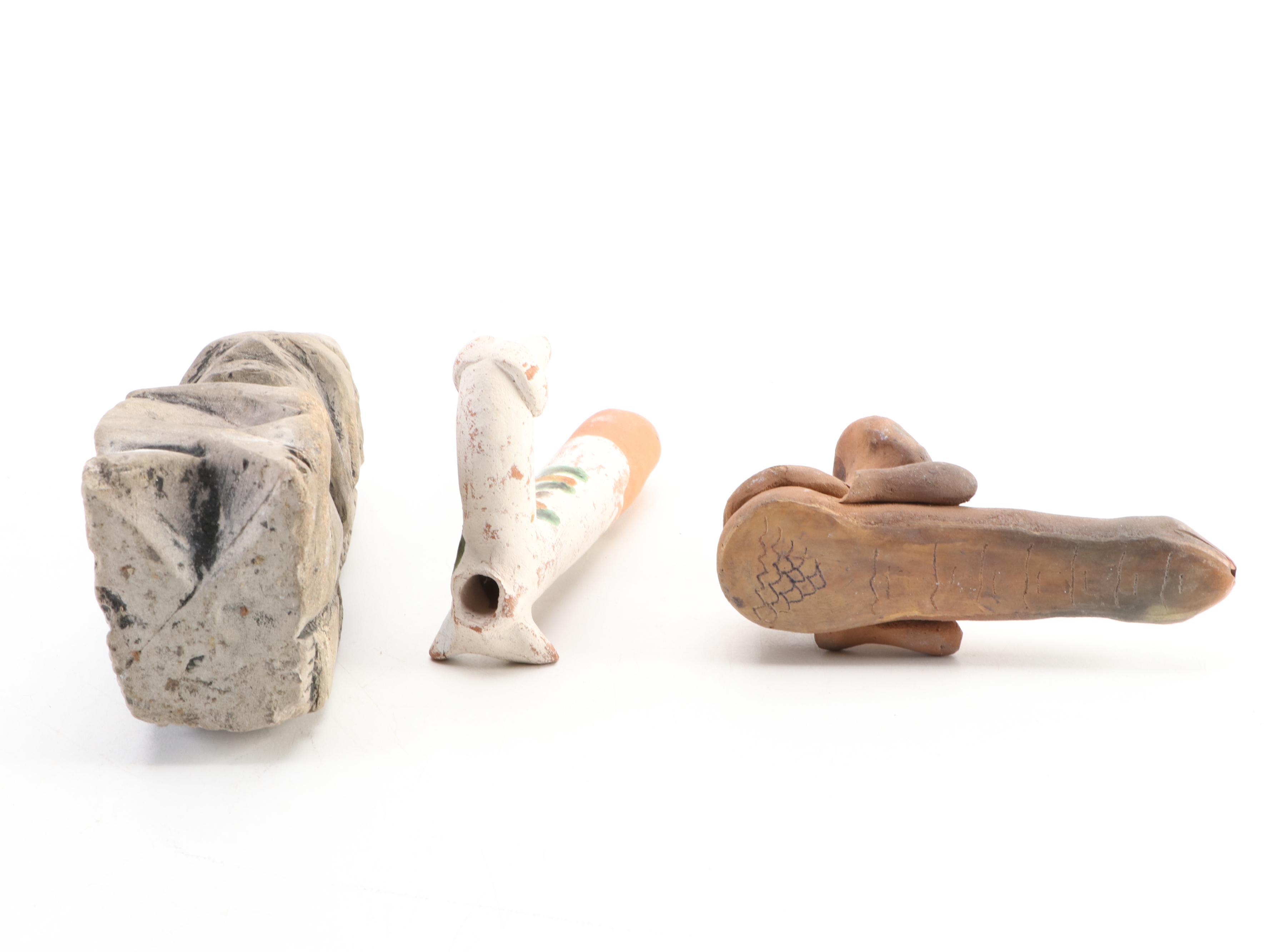 Folk Art Clay Pipes and Figural Sculpture