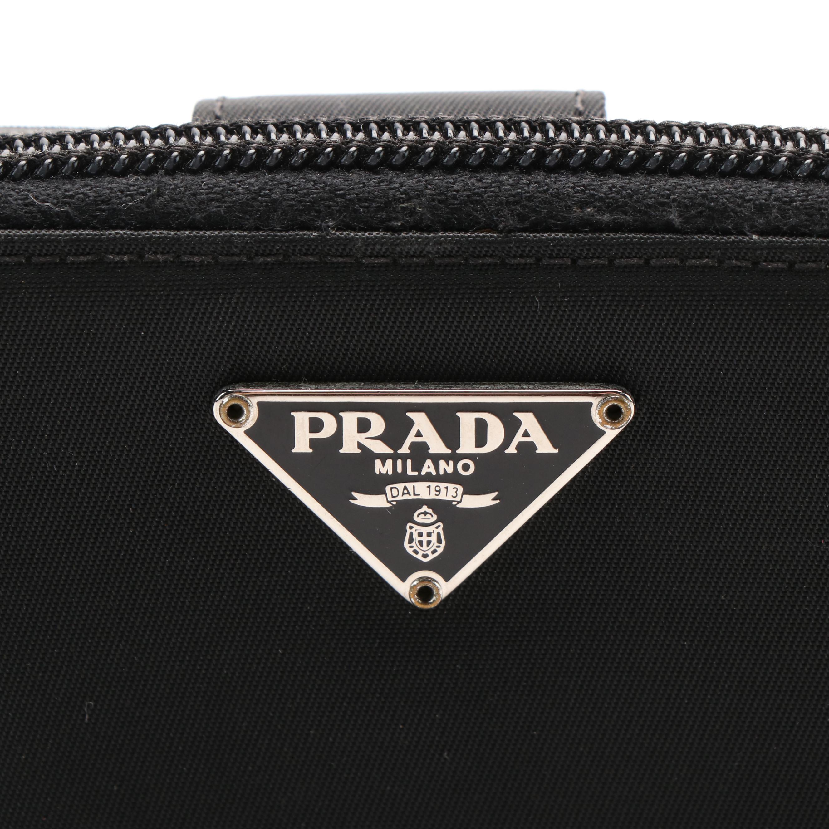 Prada Compact Zip Around Wallet in Black Tessuto Nylon