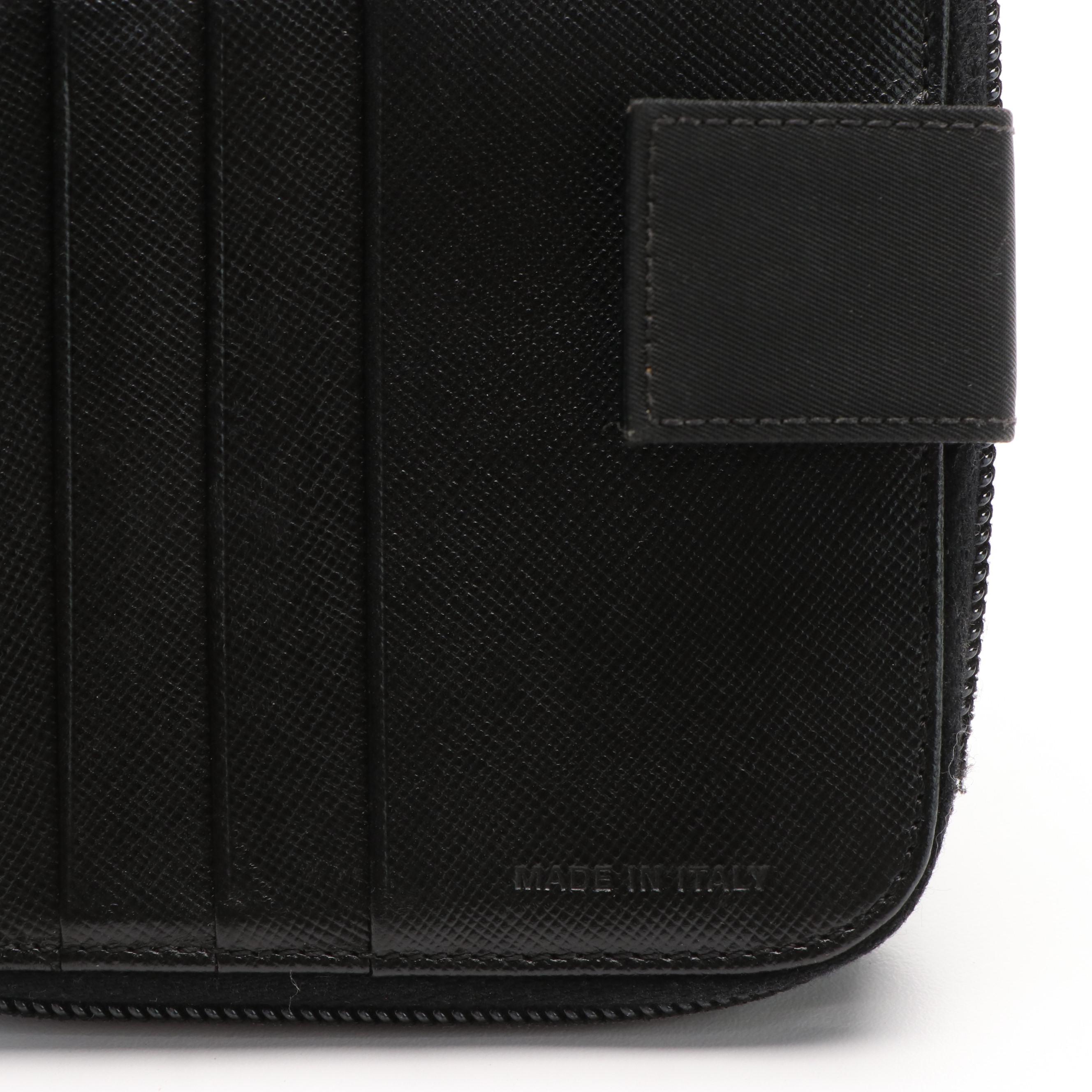 Prada Compact Zip Around Wallet in Black Tessuto Nylon