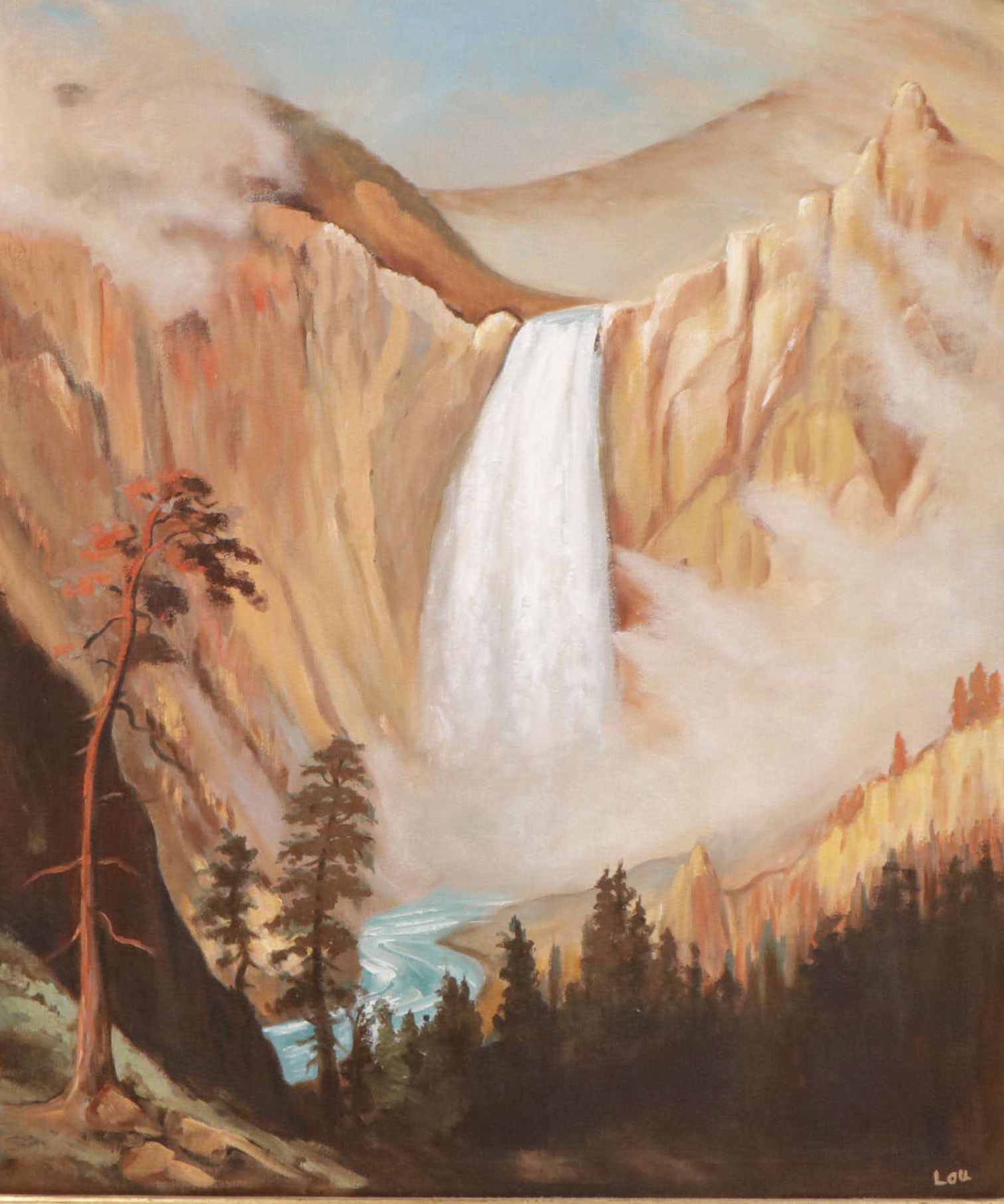 Lou Morrison Oil Painting After Albert Bierstadt "Yellowstone Falls," 1975
