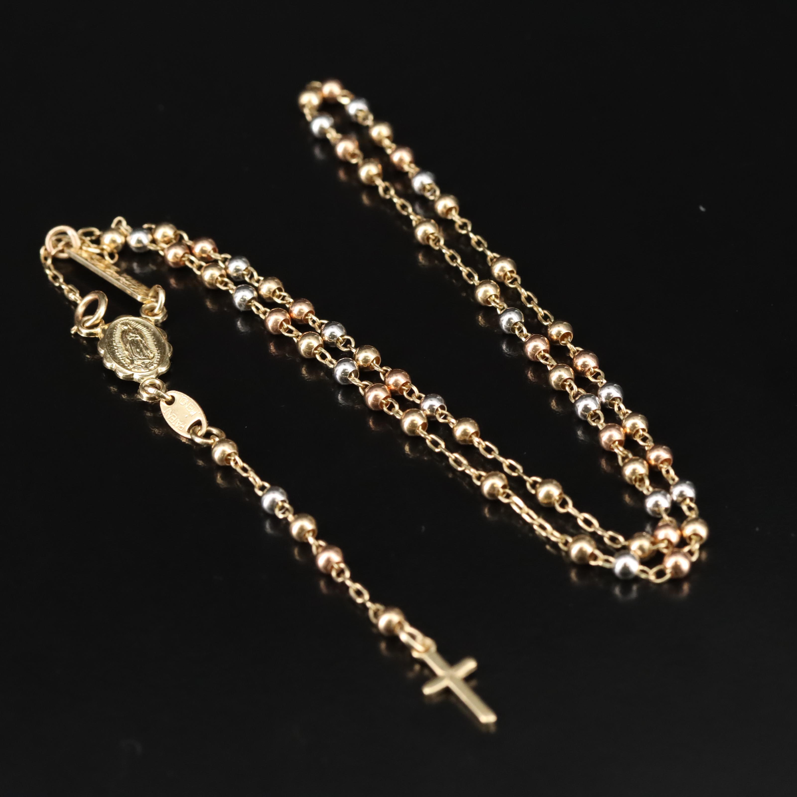 14K Tri-Color Gold Rosary Necklace