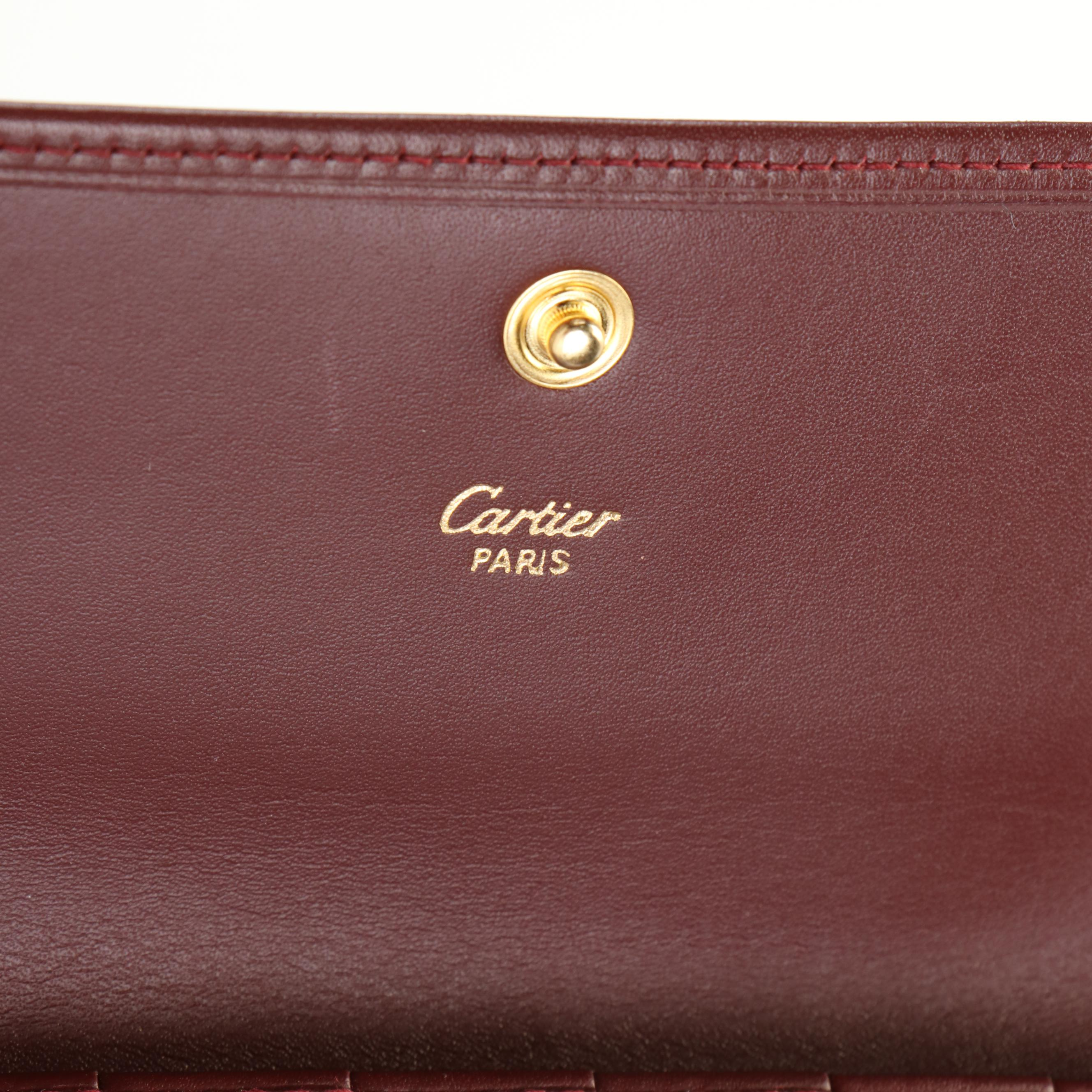 Cartier Tri-Fold Wallet in Burgundy Leather With Box