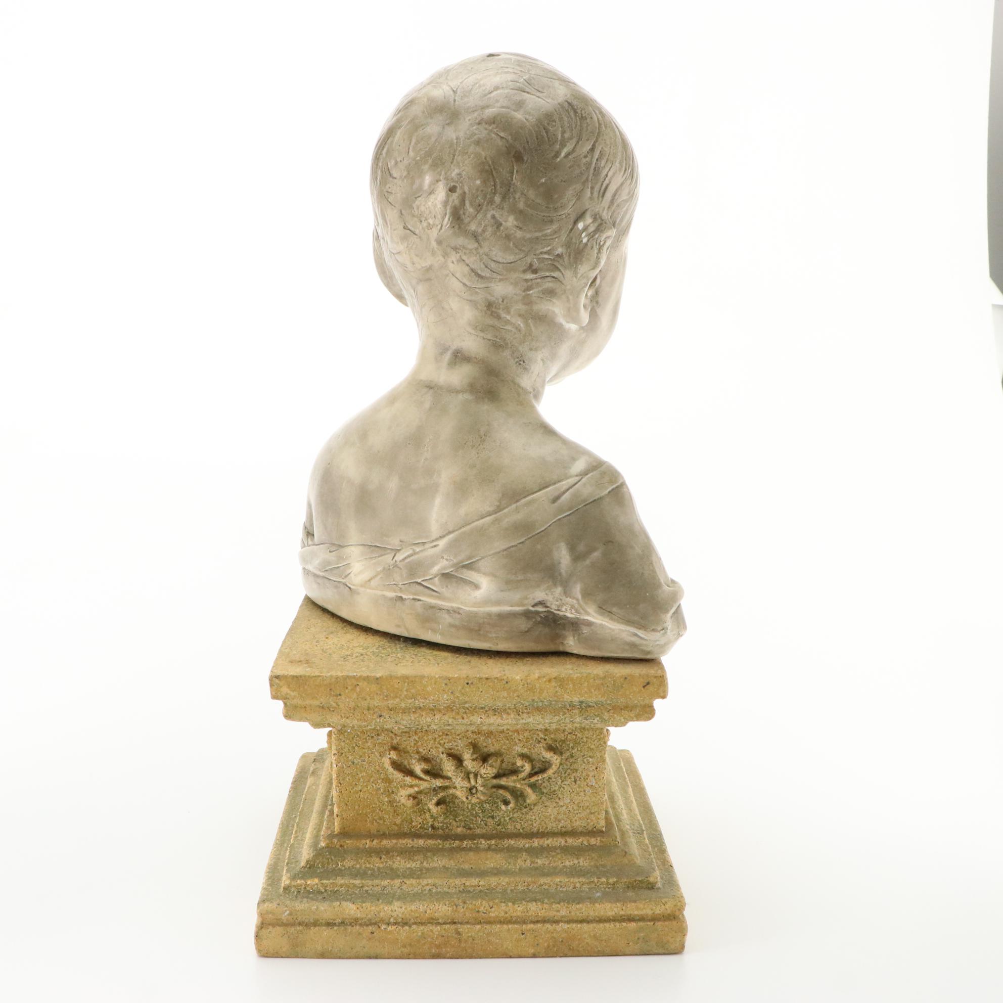 Painted Cast Plaster Portrait Bust Sculpture of a Young Child