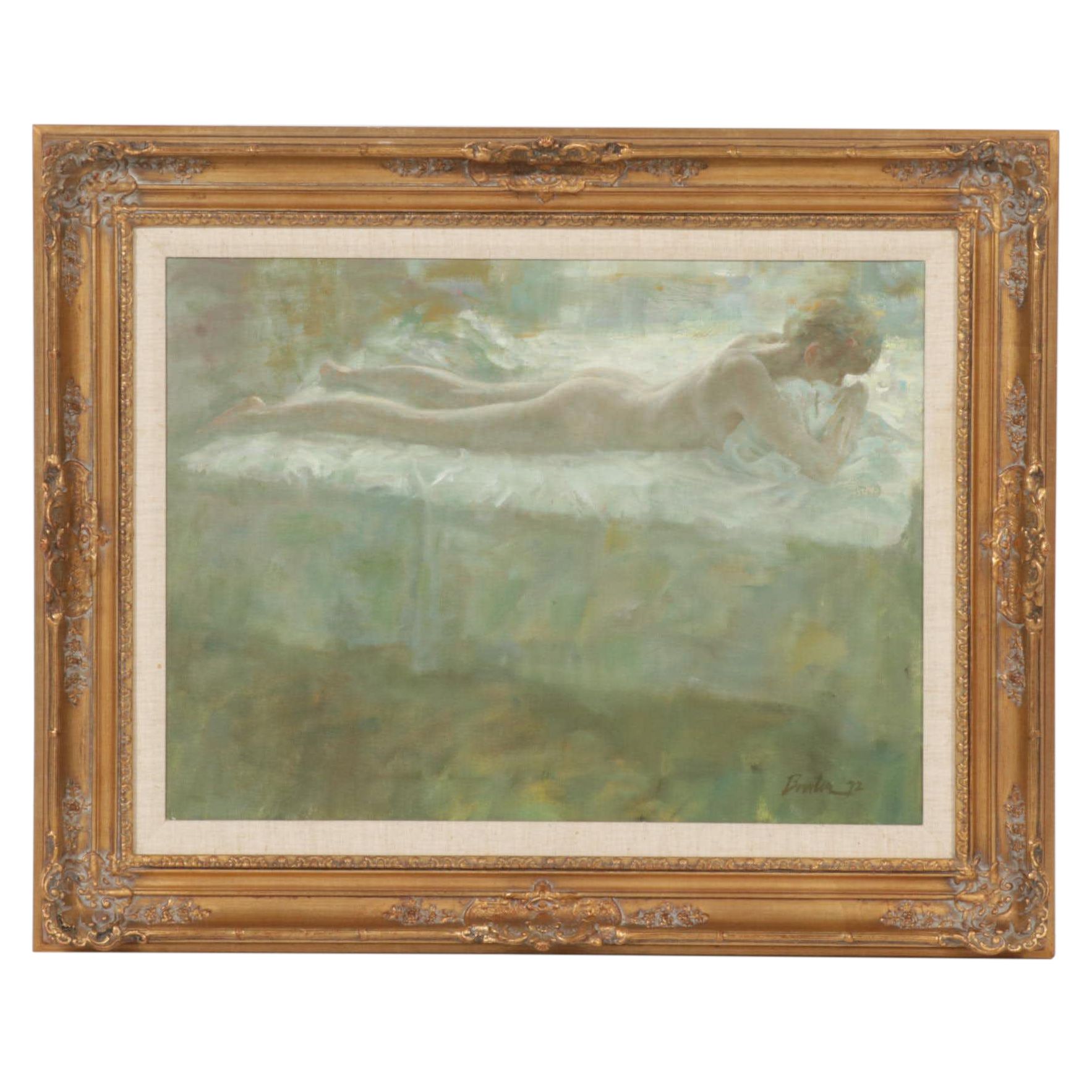 Joseph Bowler Figural Oil Painting "Filtered Light," 1972