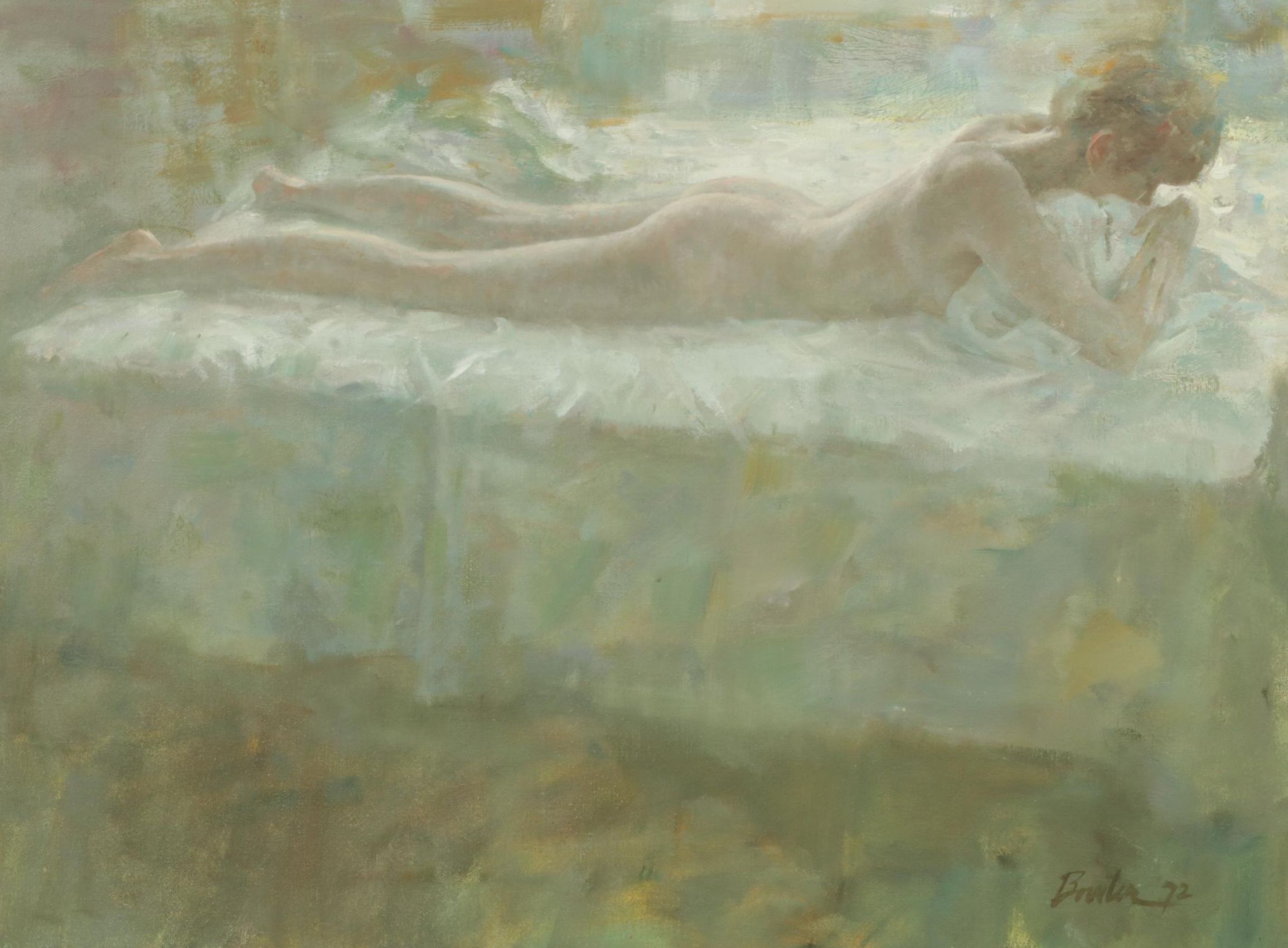 Joseph Bowler Figural Oil Painting "Filtered Light," 1972