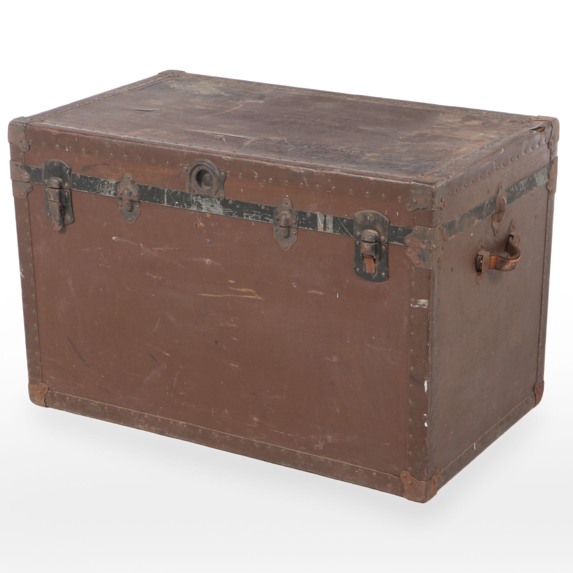 Painted Metal Trunk with US Military Stenciled Address, Mid to Late 20th Century