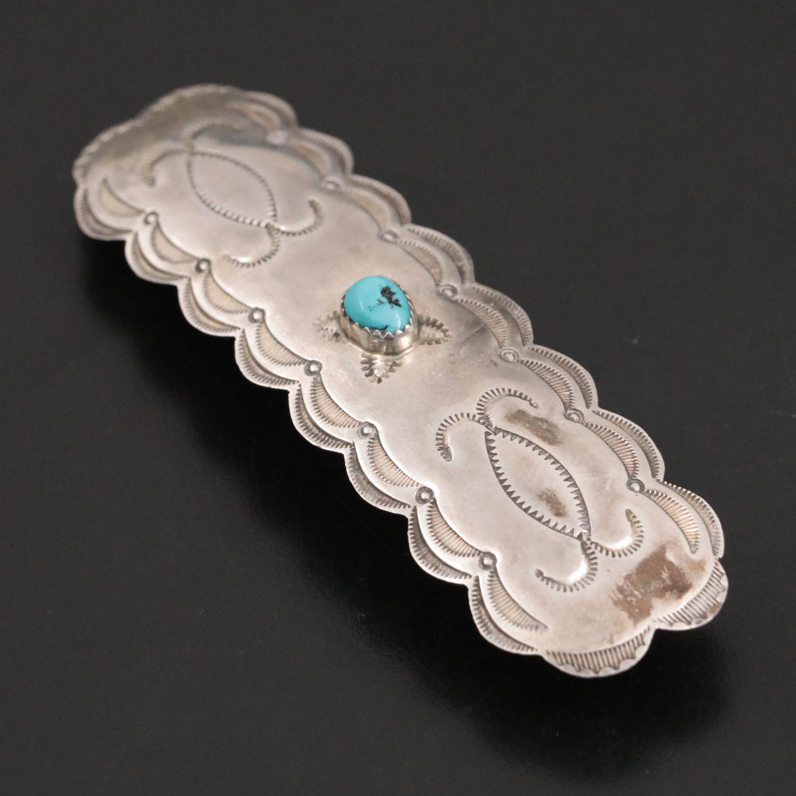 Southwestern Sterling Silver Turquoise Spring Clasp Hair Clip