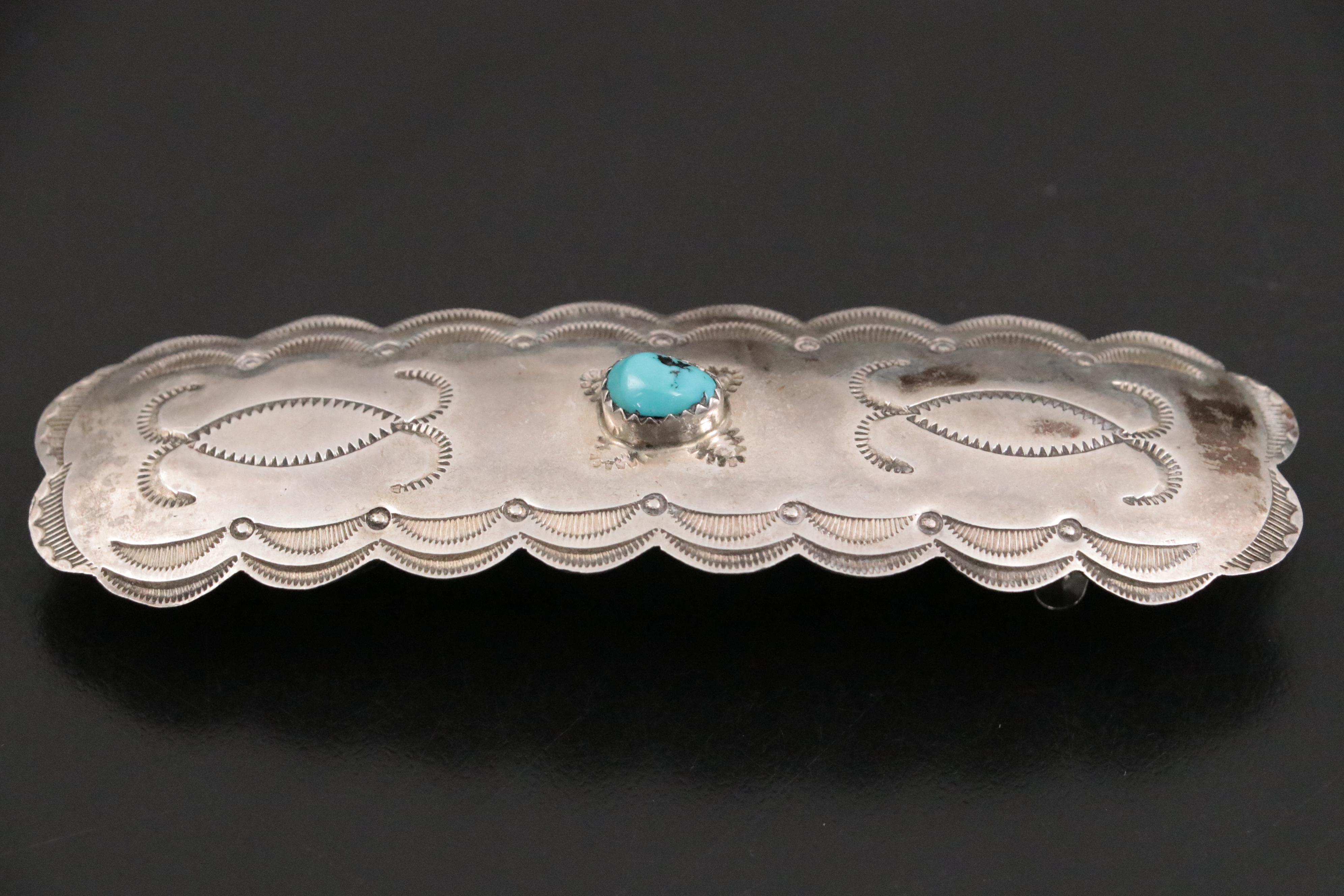 Southwestern Sterling Silver Turquoise Spring Clasp Hair Clip
