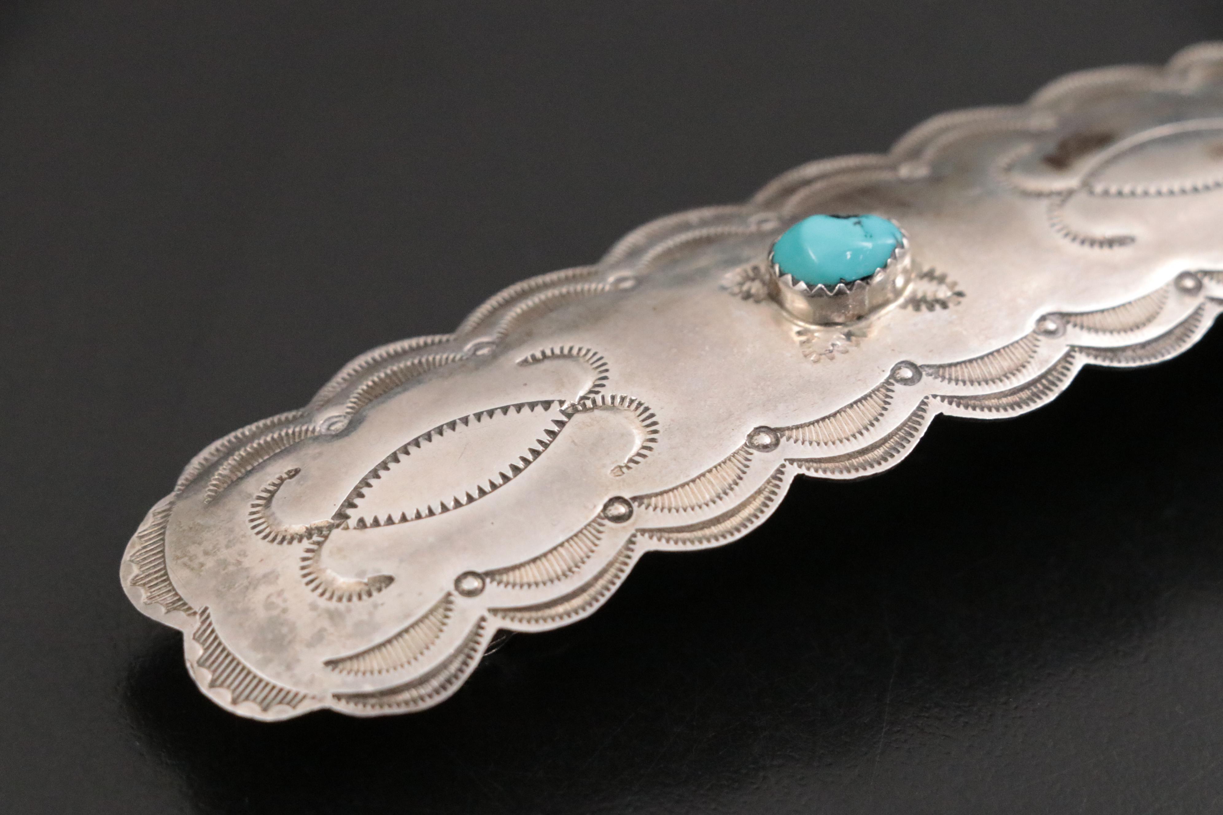 Southwestern Sterling Silver Turquoise Spring Clasp Hair Clip